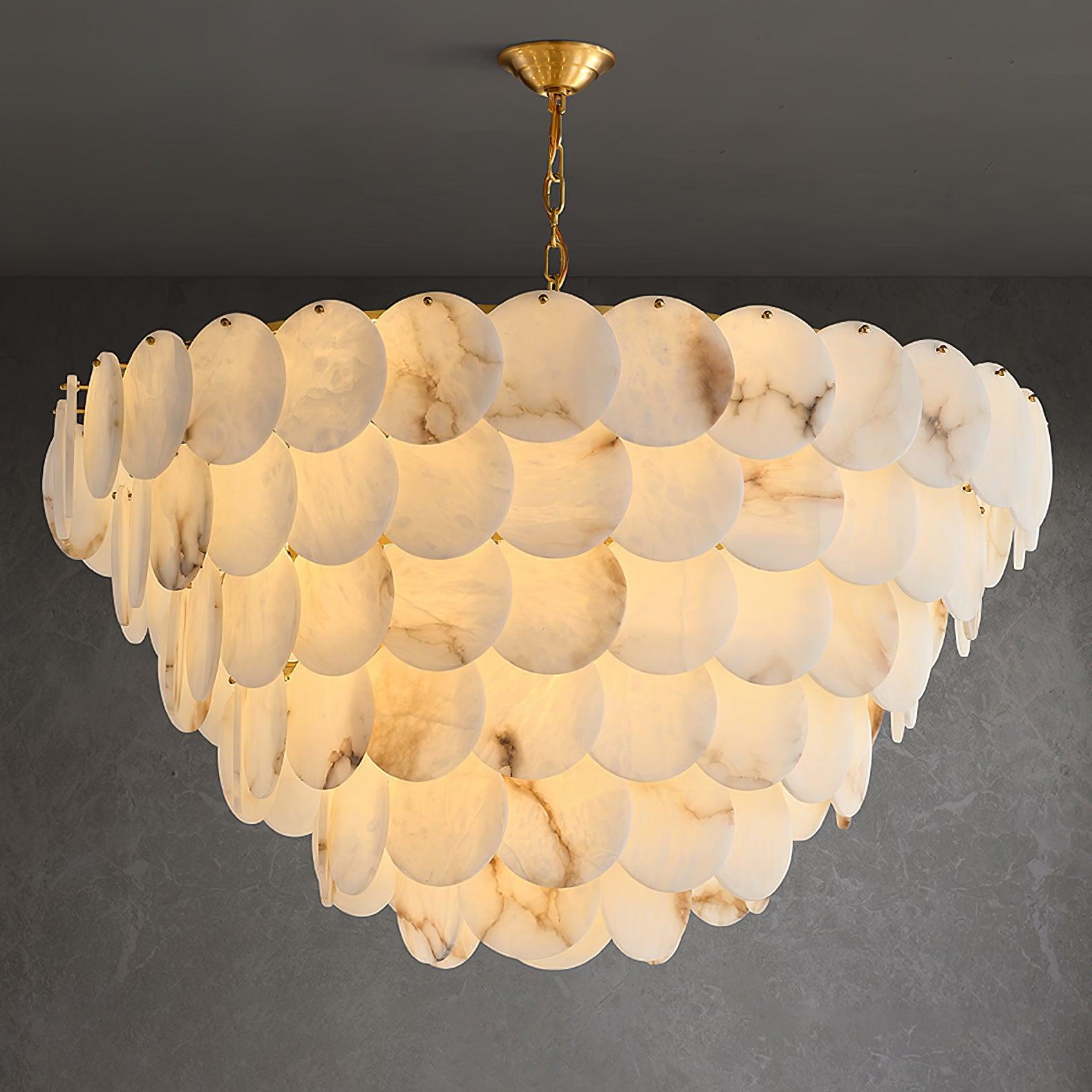 Alabaster Shell Brass Chandelier - Cueteks