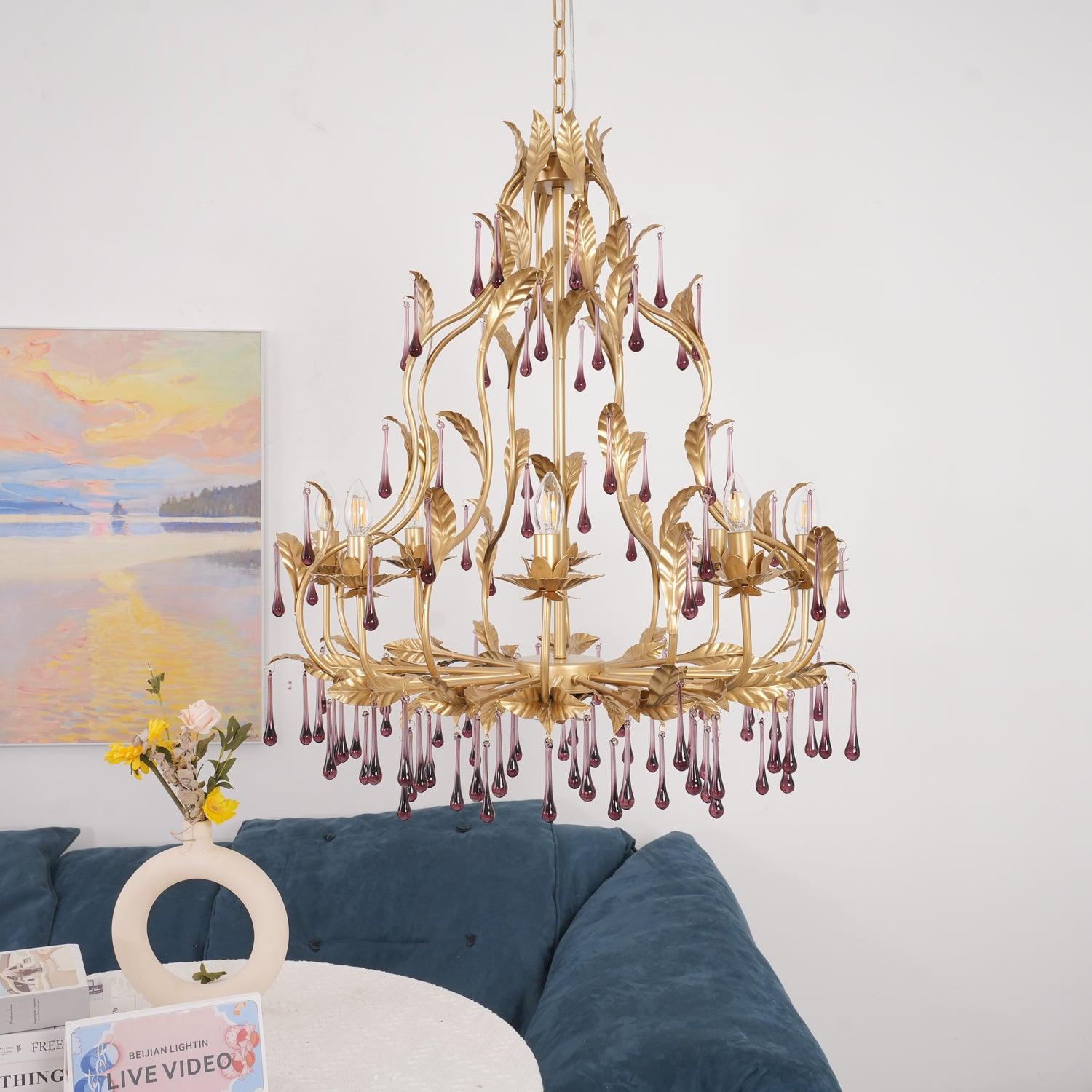 Amethyst Drops Crystal Chandelier - Cueteks