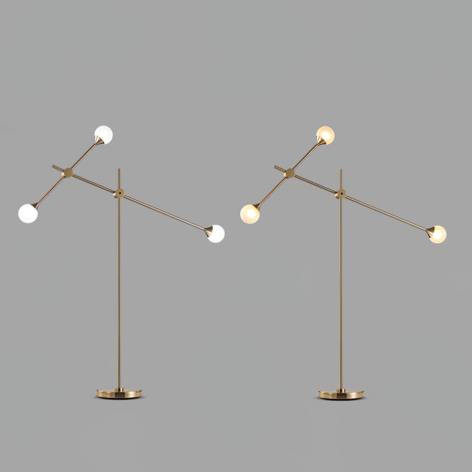 Side-by-side Kemi lamp pictures on grey, showing white-looking illumination on the left and warmer light on the right