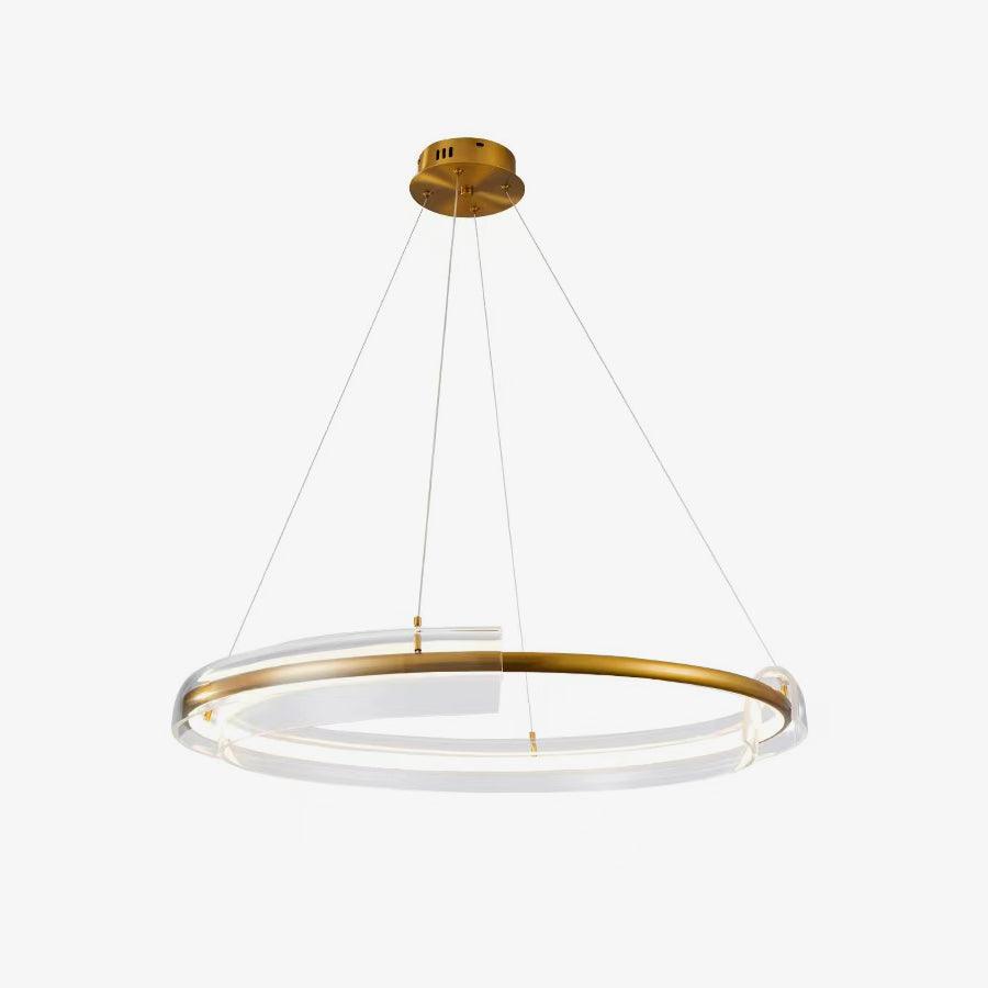 Gold and Clear ring chandelier shown for all six size and light-colour choices