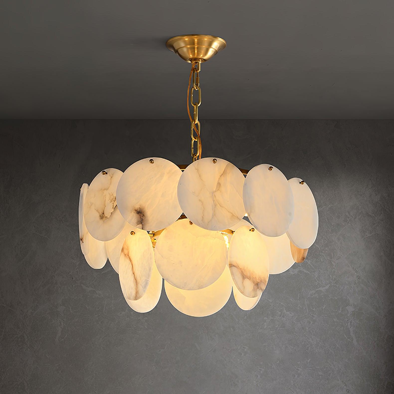 Alabaster Shell Brass Chandelier - Cueteks