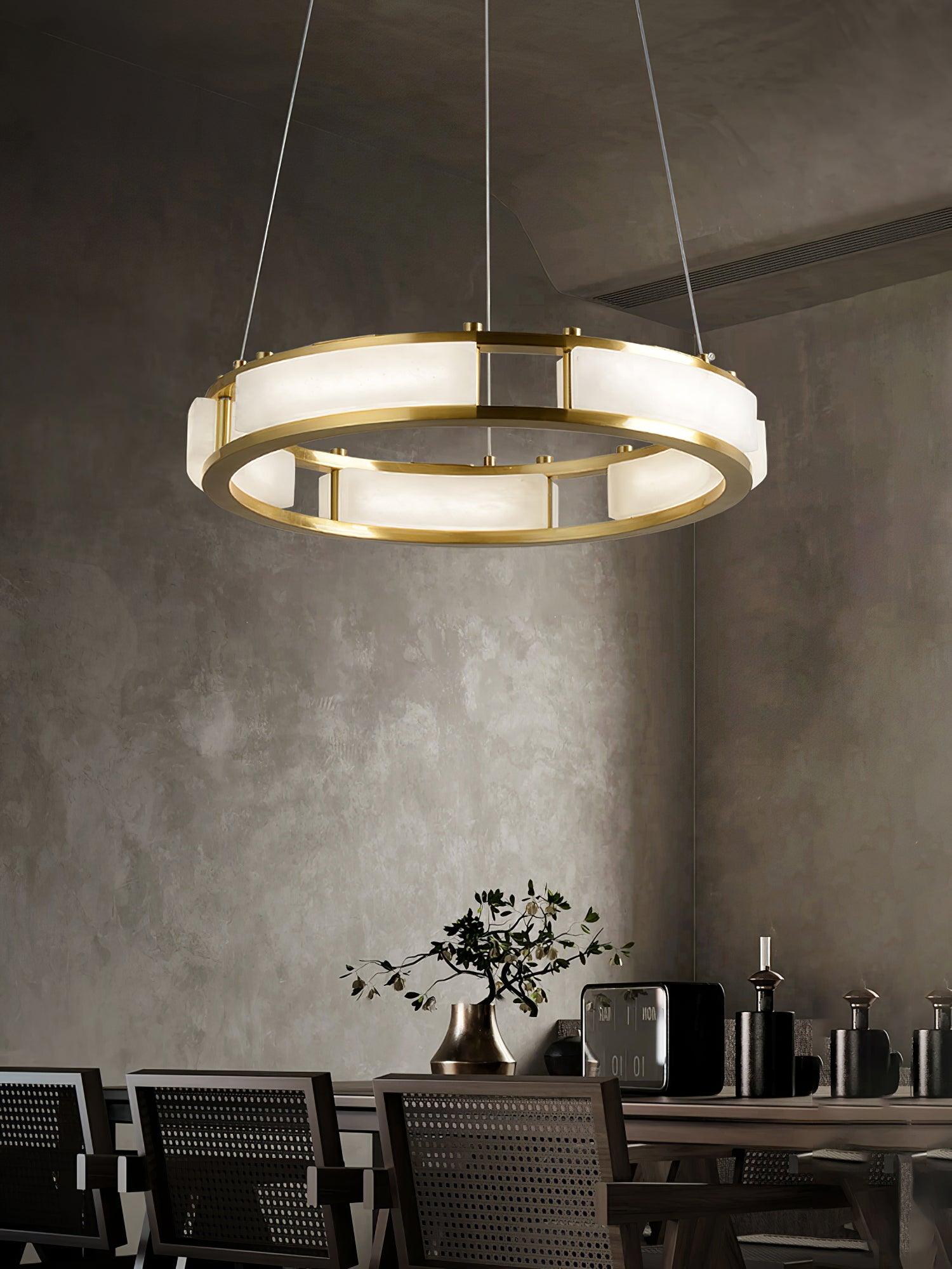 Qatar alabaster ring light over a dining table
