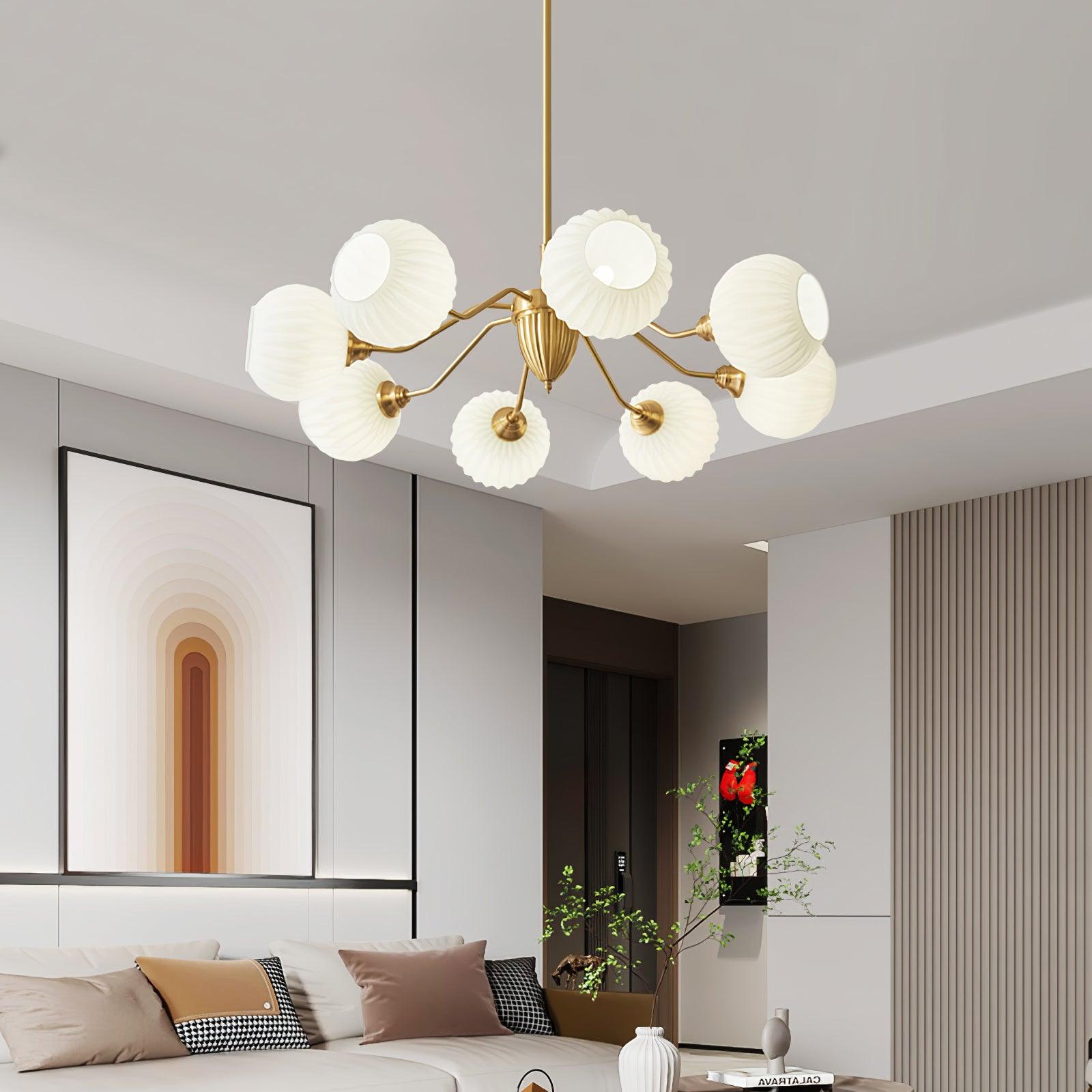 Ribbed Glass Ball Chandelier - Cueteks