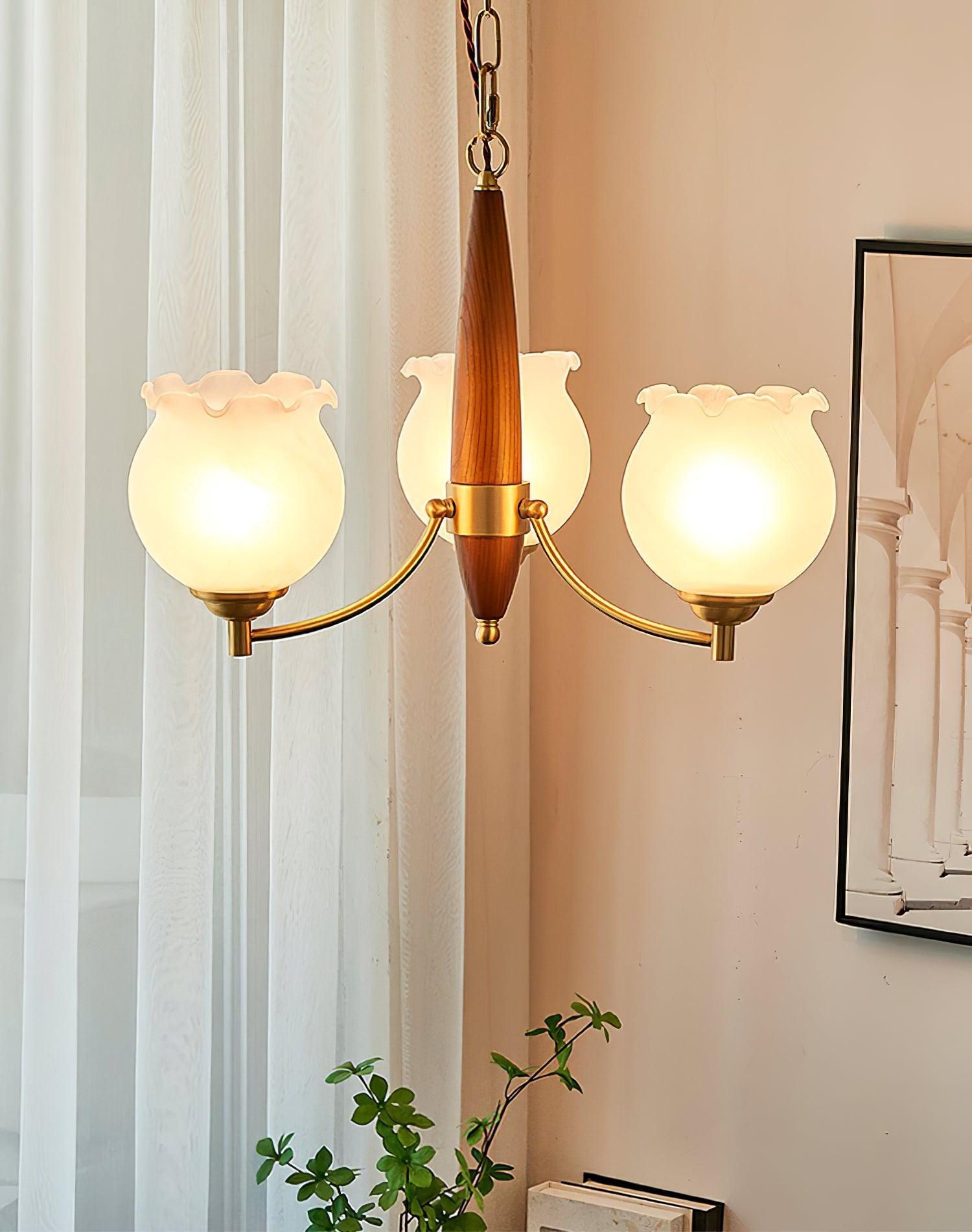 Tulips Glass Wood Chandelier - Cueteks
