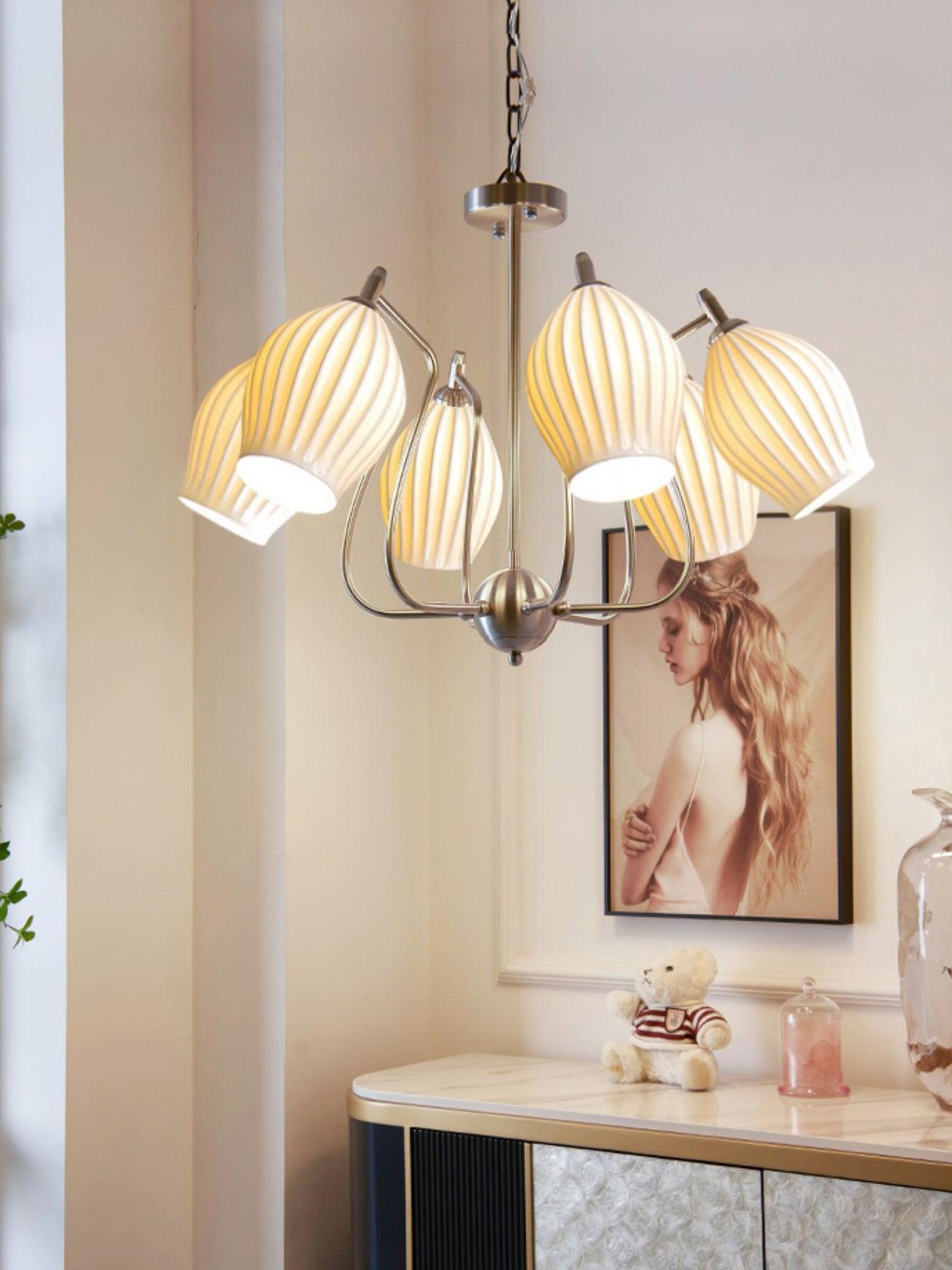 Ceramic Ribbed Chandelier - Cueteks