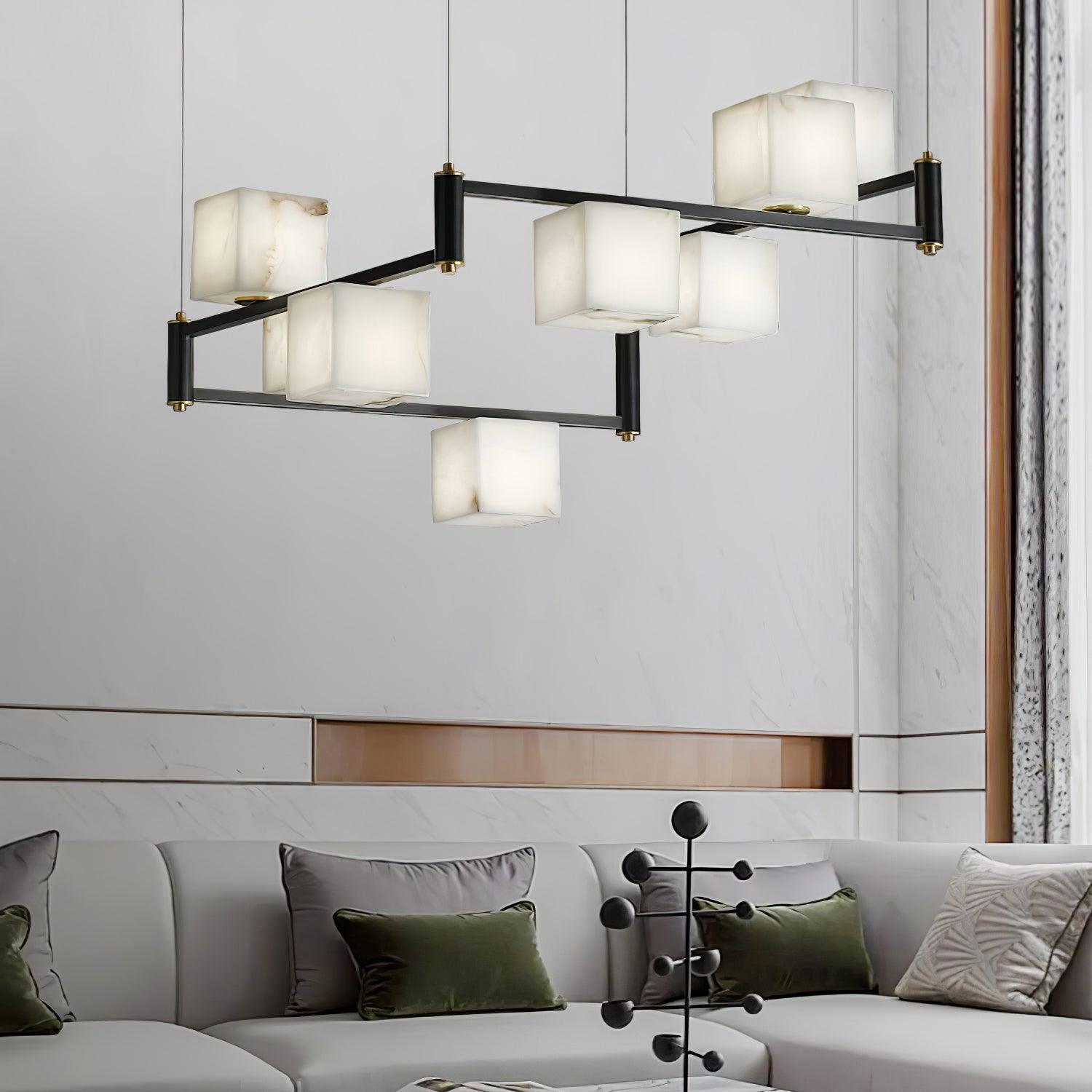 Alabaster Square Box Chandelier - Cueteks