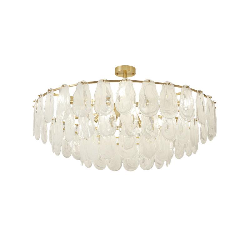 Round Cloud 100 cm pendant with a wide gold-tone frame and layered white-swirled glass