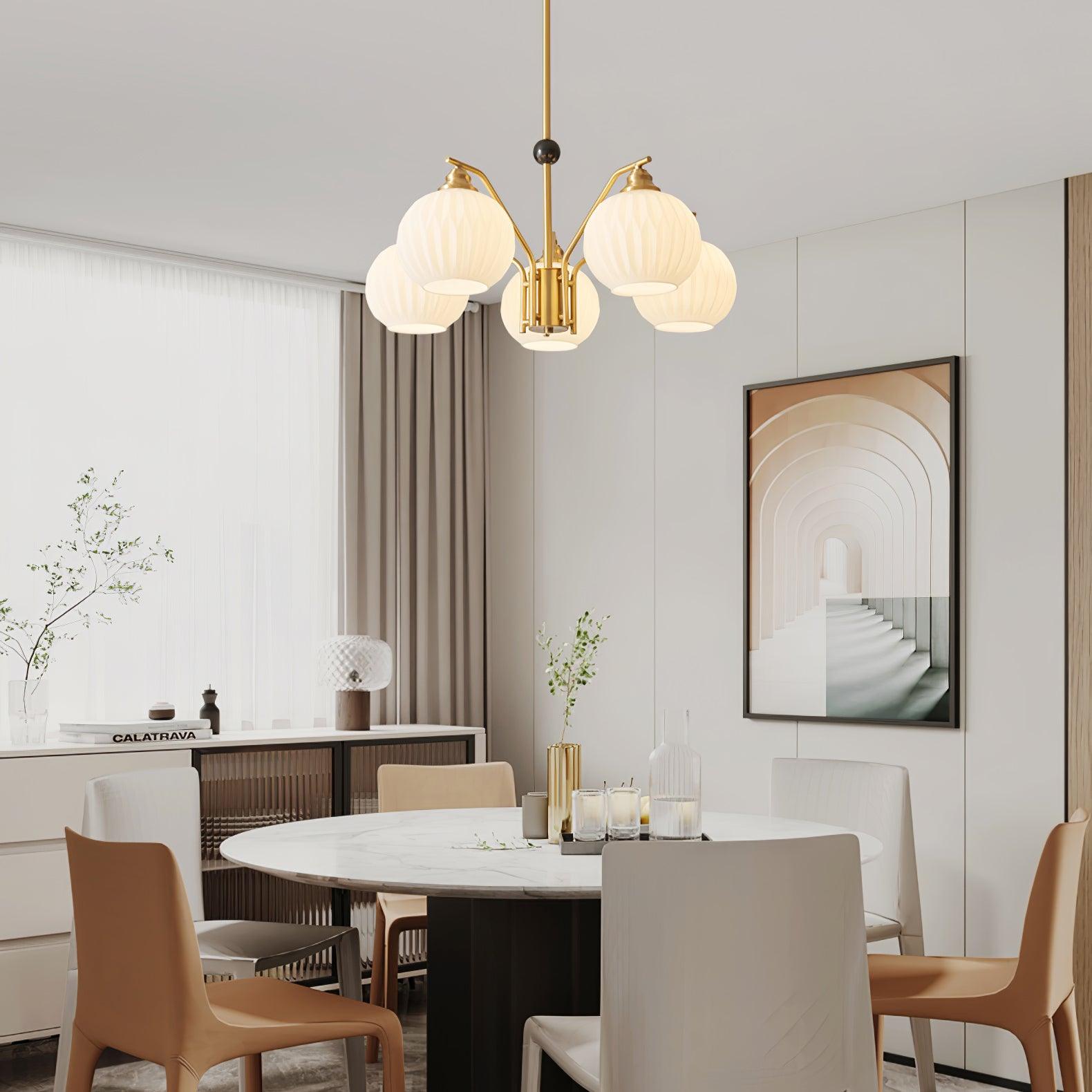 Ribbed Glass Gold Chandelier - Cueteks