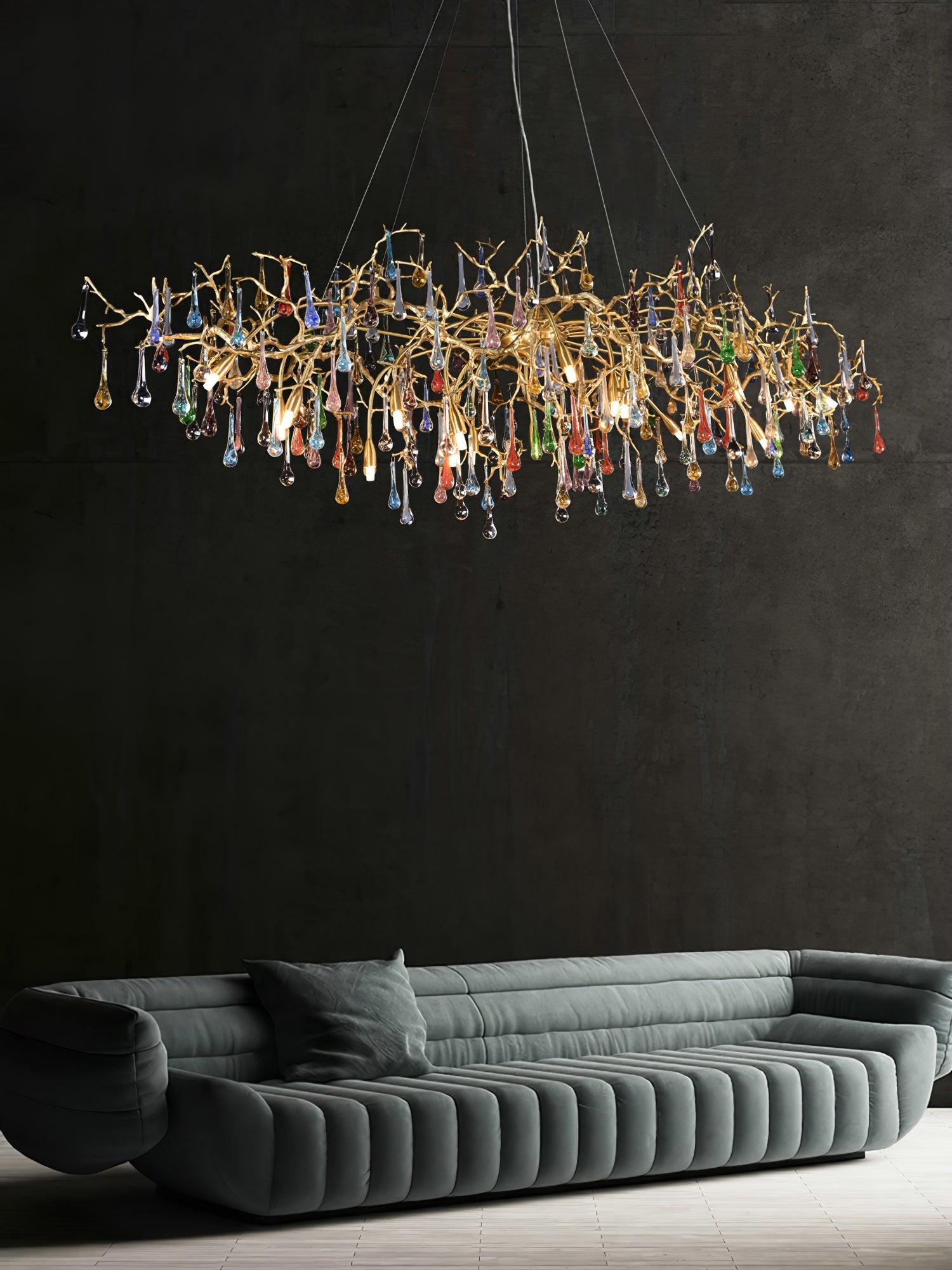 Colorful Raindrop Brass Branch Chandelier - Cueteks