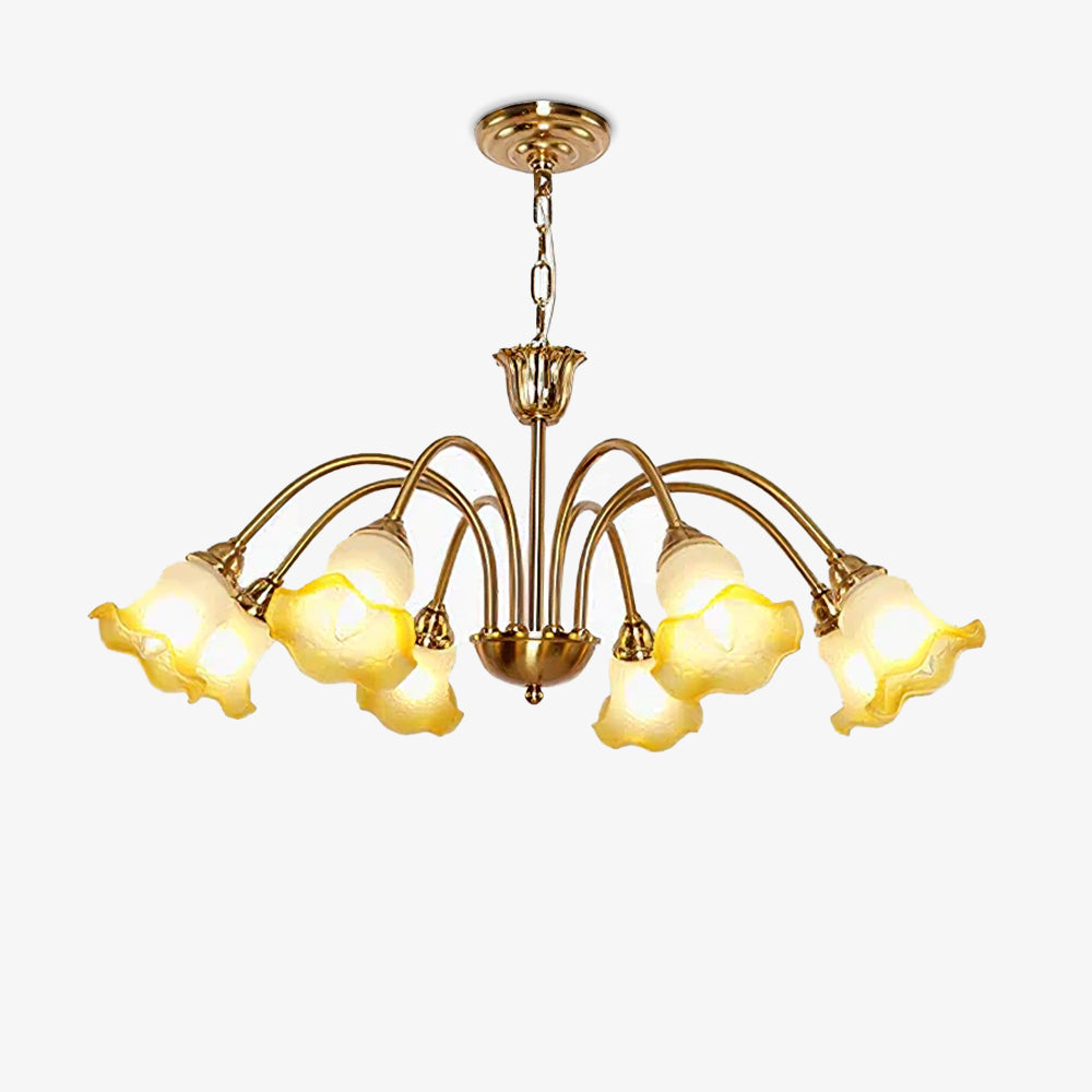 Morning Glory chandelier and chain on a plain background