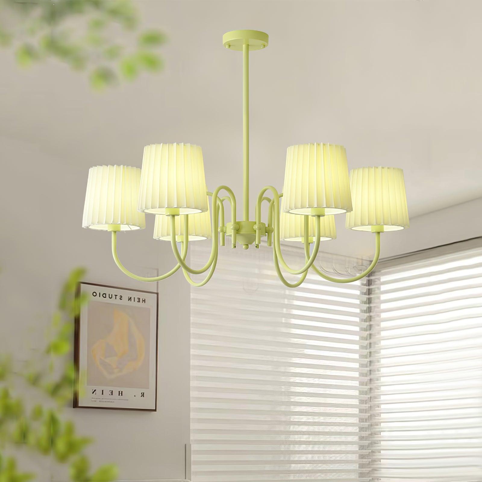 Pleated Fabric Matcha Chandelier - Cueteks