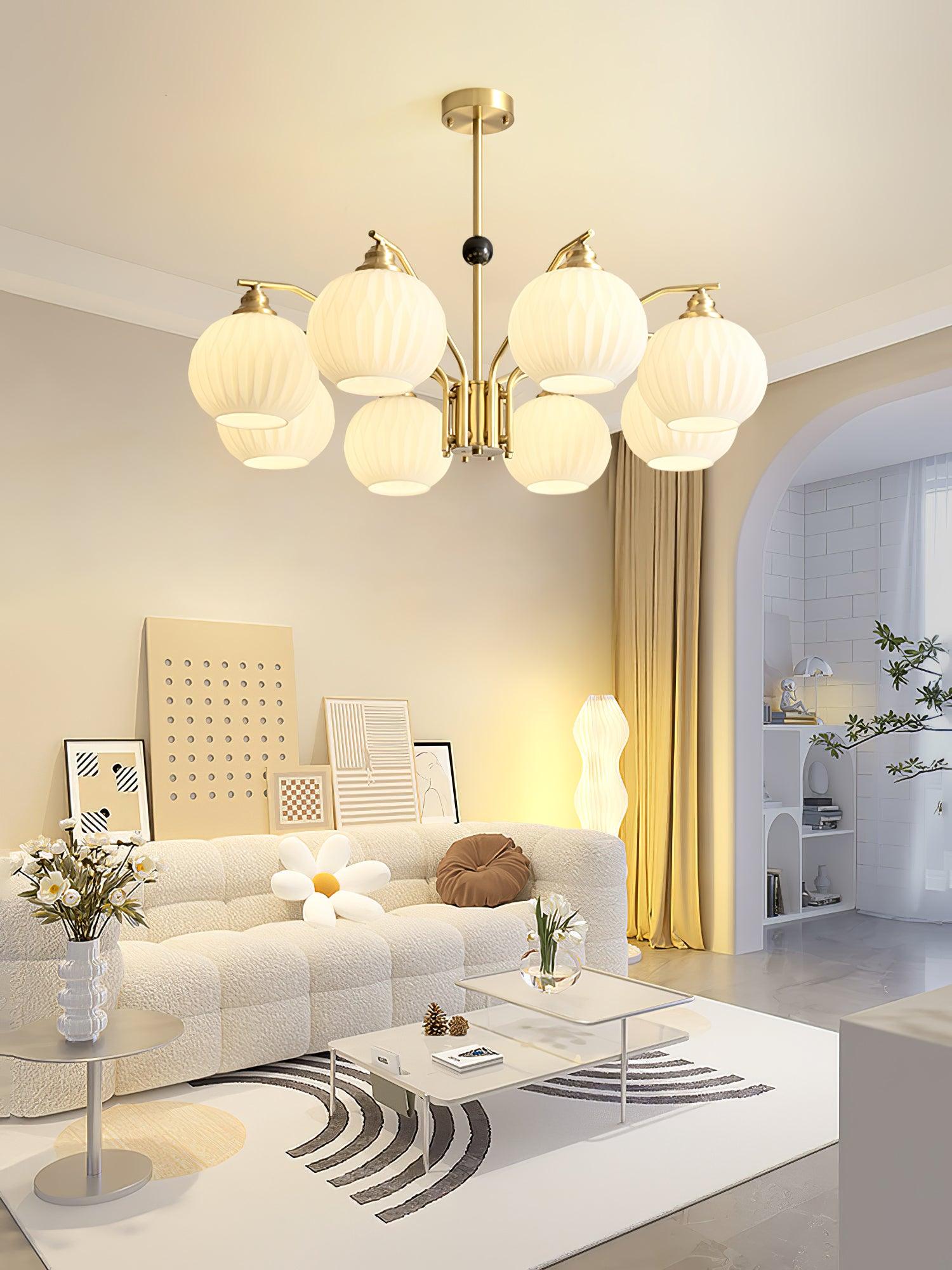 Ribbed Glass Gold Chandelier - Cueteks