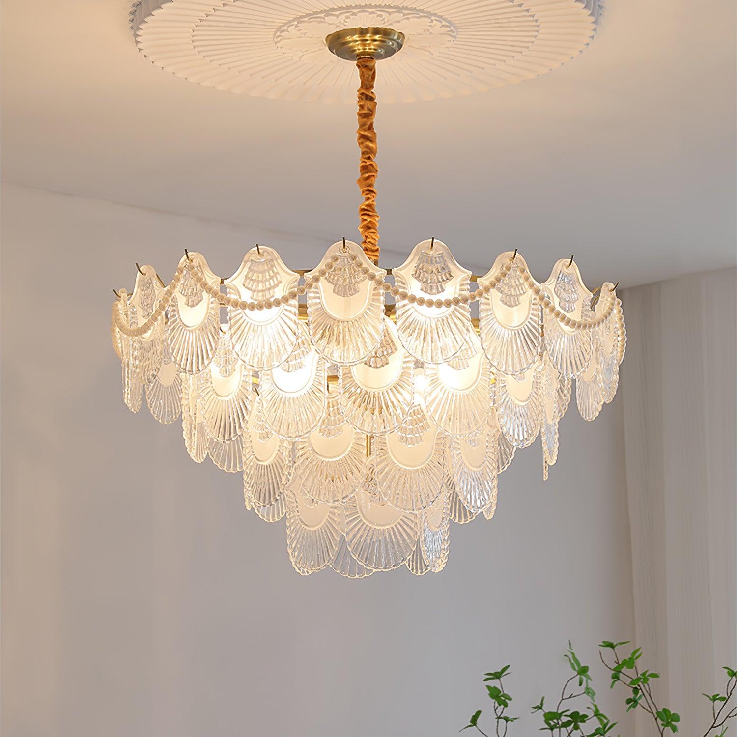 Pearl Glass Shell Chandelier - Cueteks