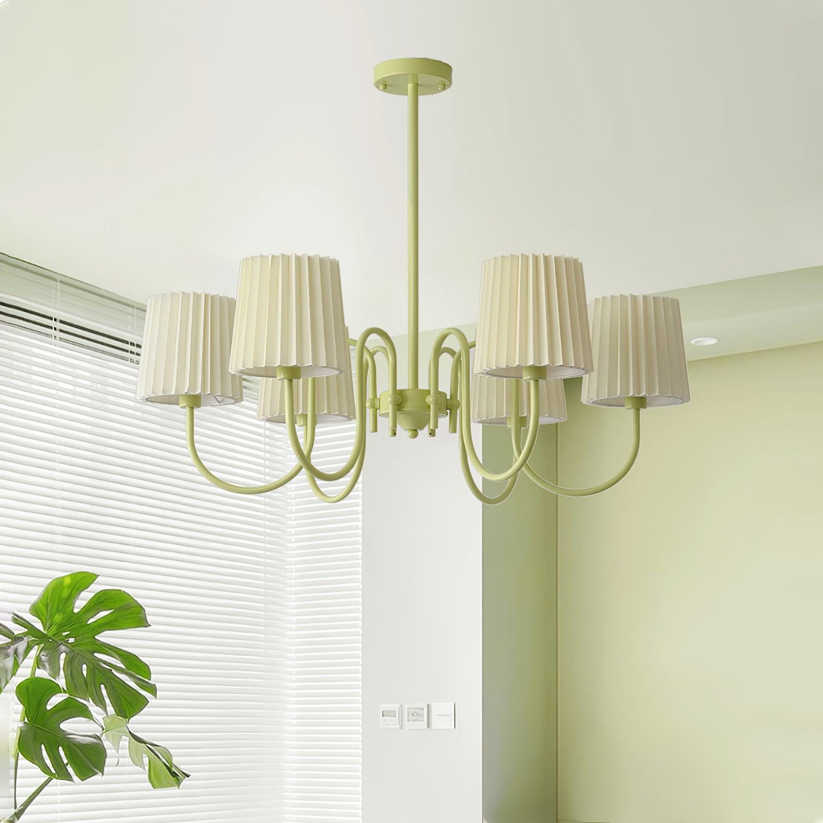 Pleated Fabric Matcha Chandelier - Cueteks