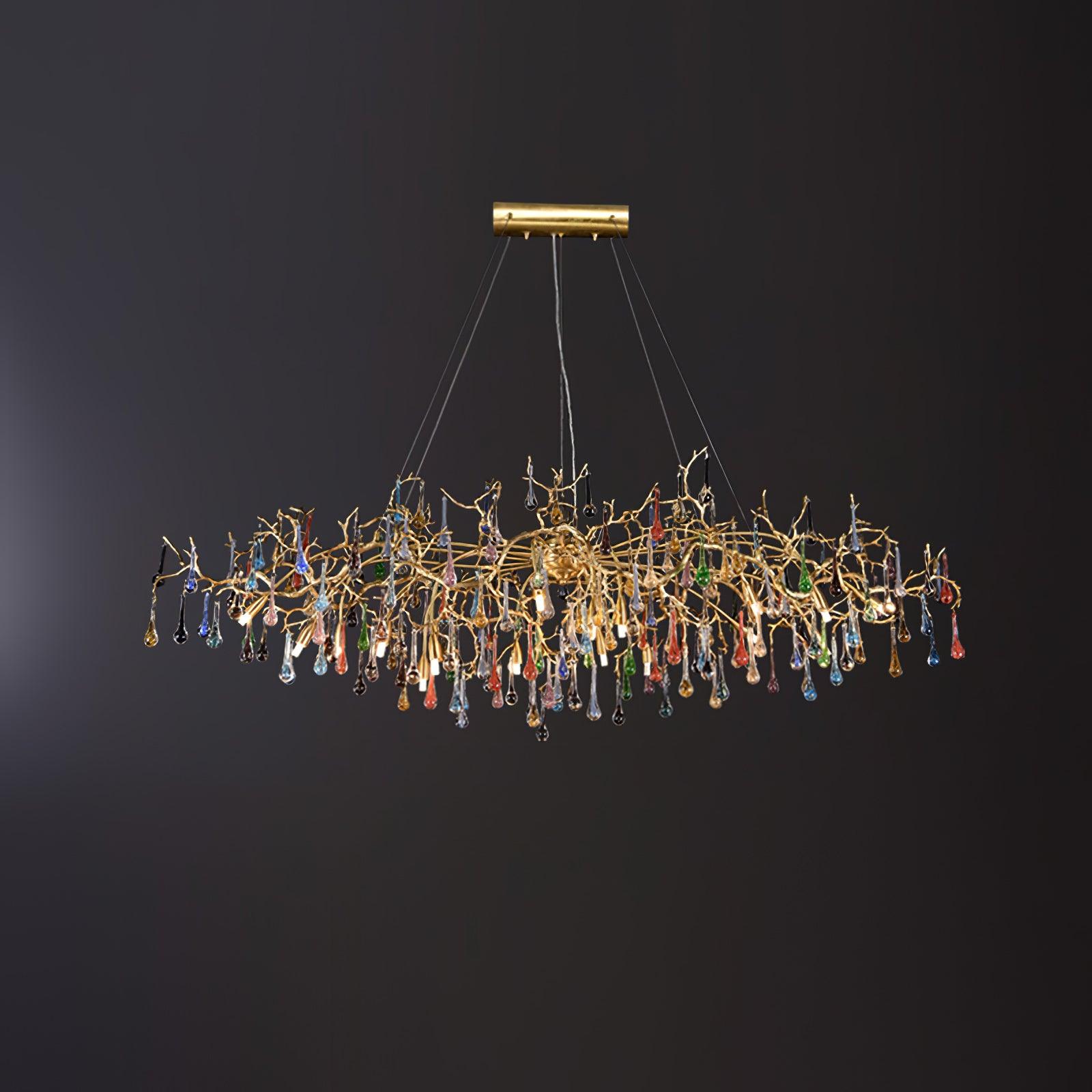 Colorful Raindrop Brass Branch Chandelier - Cueteks