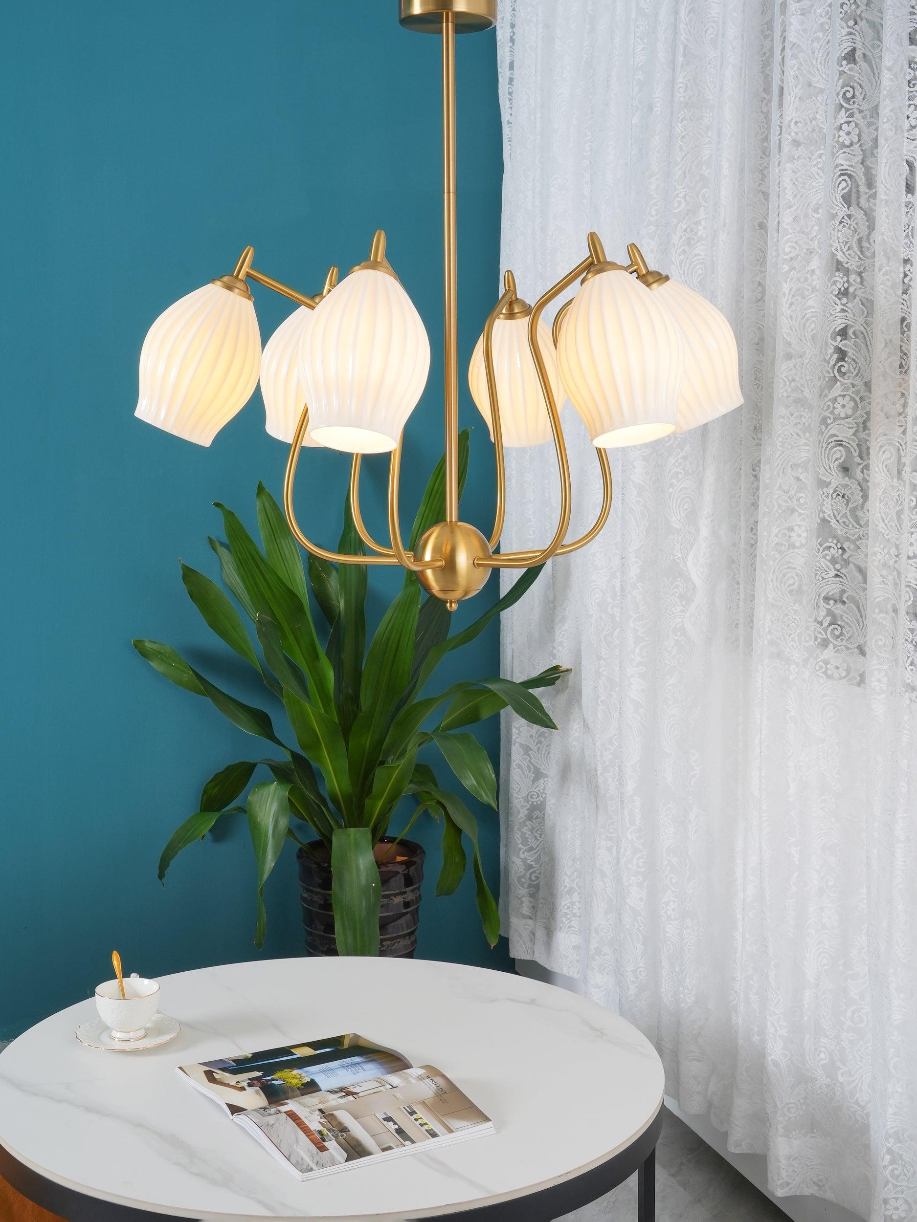 Ceramic Ribbed Chandelier - Cueteks