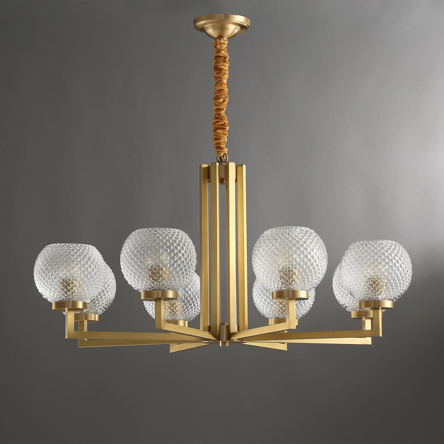Ribbed Glass Brass Chandelier - Cueteks