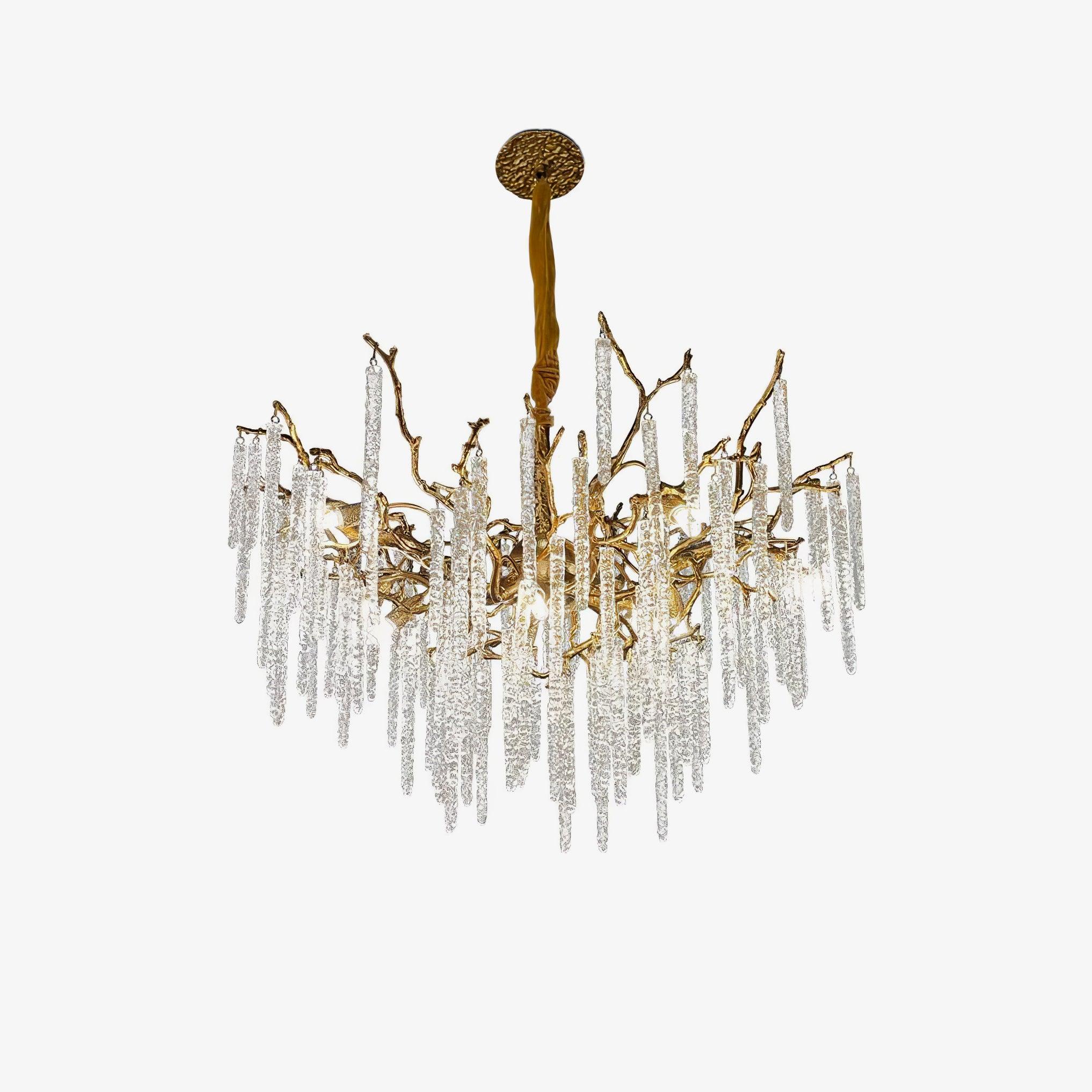 Crystal Icicles Branch Brass Chandelier - Cueteks