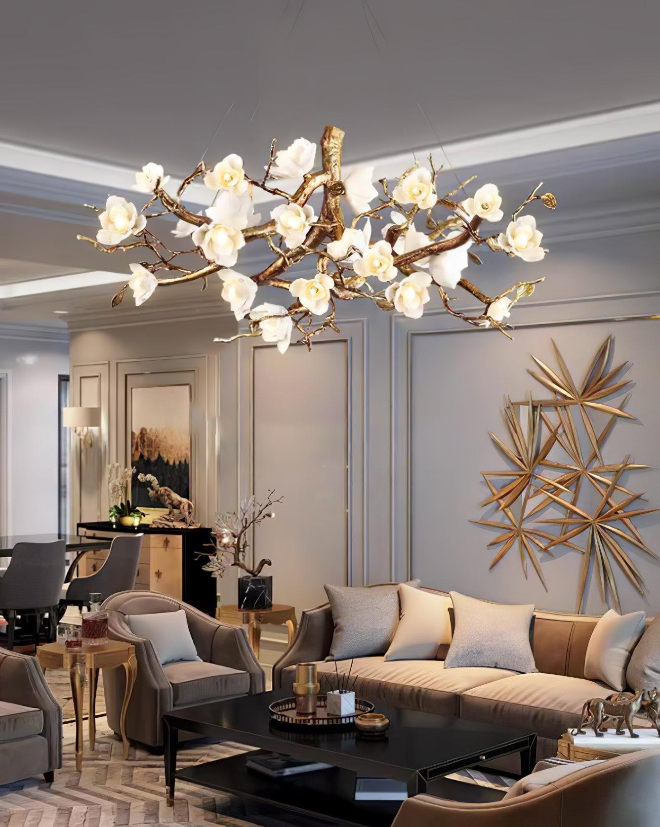 Flower Bloom Branch Brass Chandelier - Cueteks