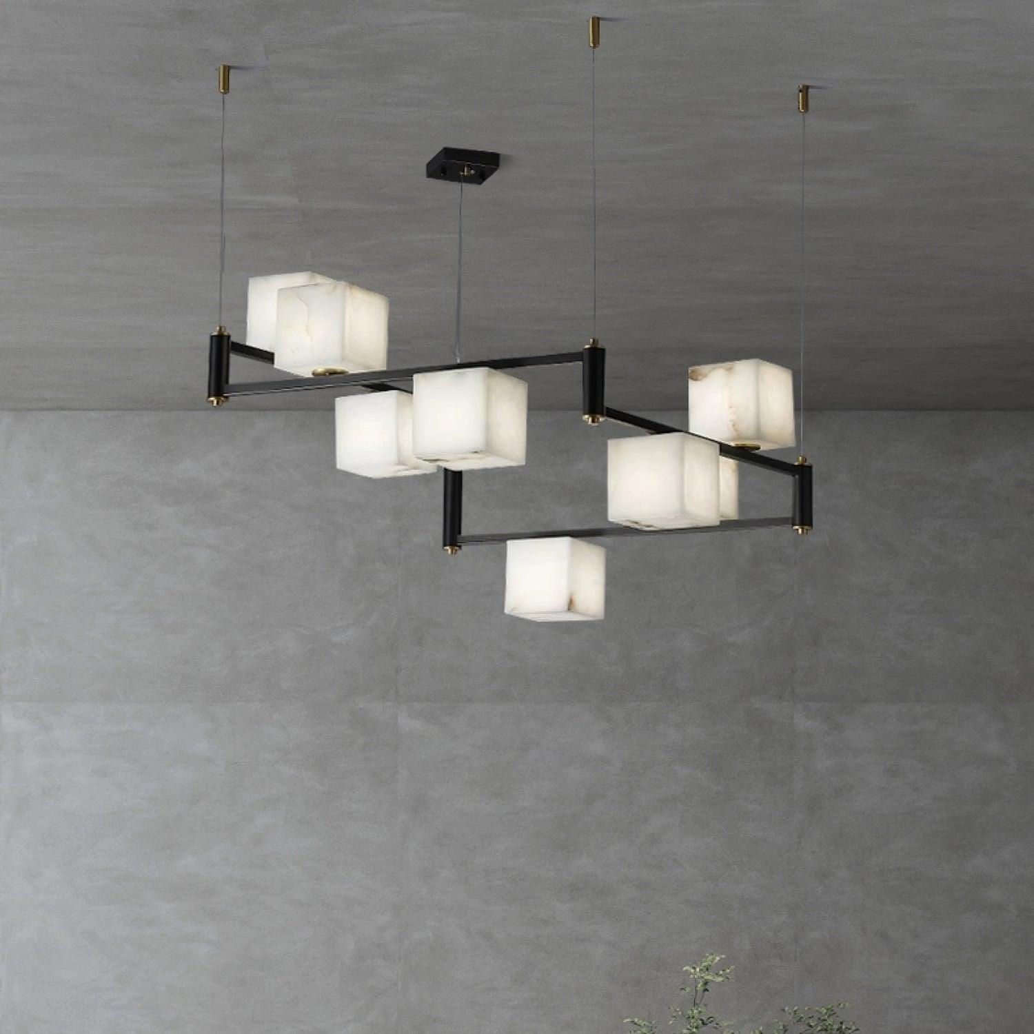 Alabaster Square Box Chandelier - Cueteks