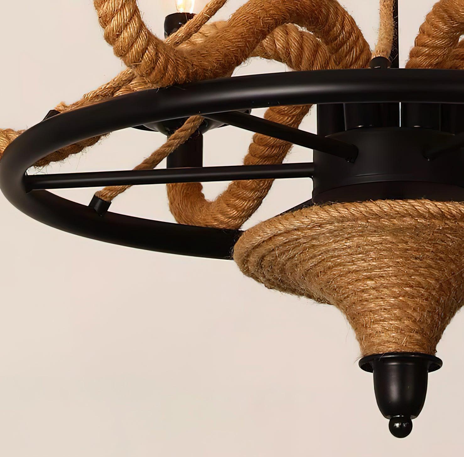 Hemp Rope Industrial Large Wheel Chandelier - Cueteks