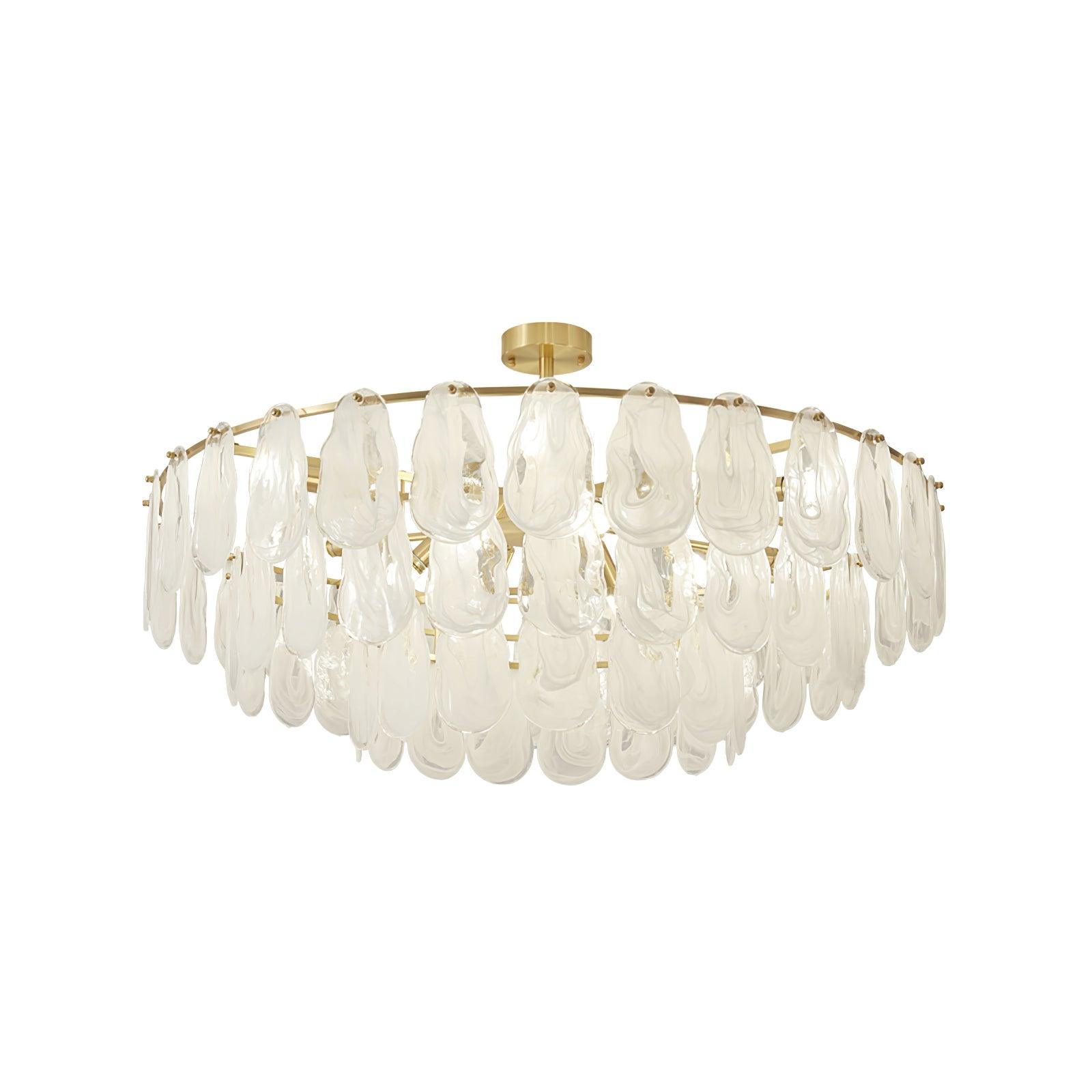 Broad circular Round Cloud pendant with a short central support and layered glass against white