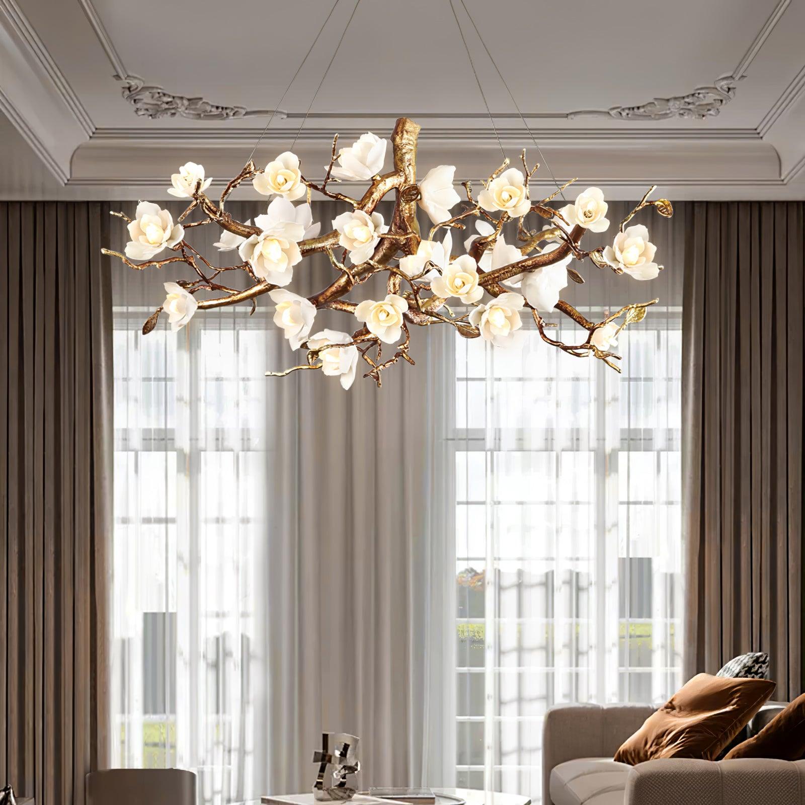 Flower Bloom Branch Brass Chandelier - Cueteks