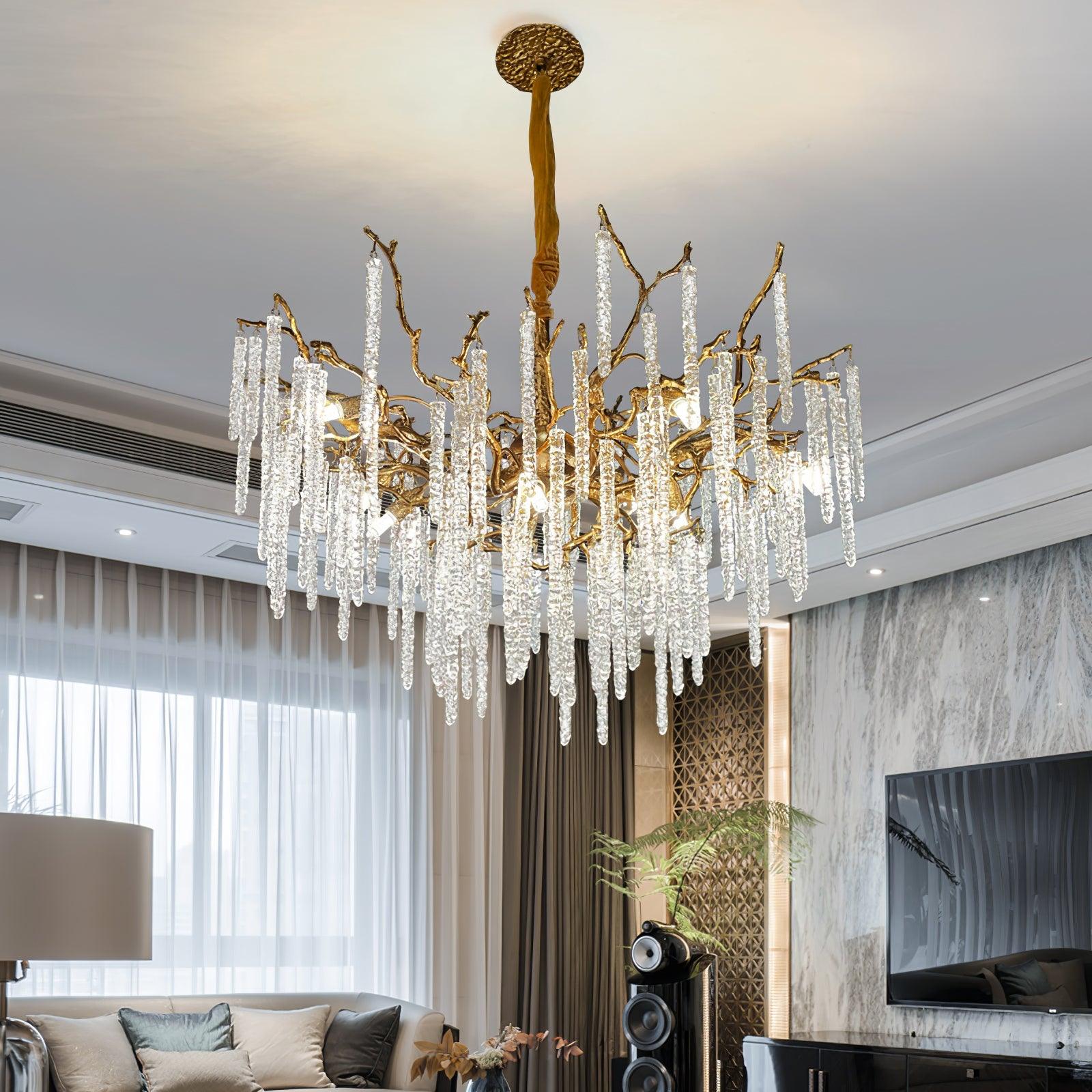 Crystal Icicles Branch Brass Chandelier - Cueteks