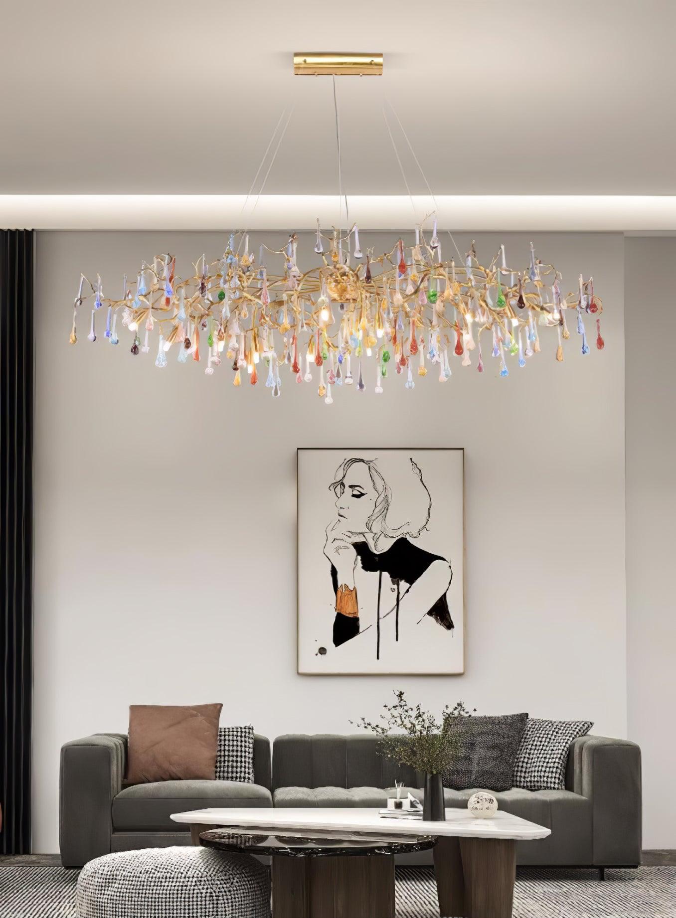 Colorful Raindrop Brass Branch Chandelier - Cueteks