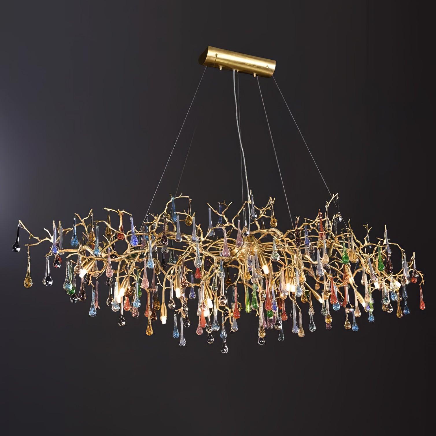 Colorful Raindrop Brass Branch Chandelier - Cueteks