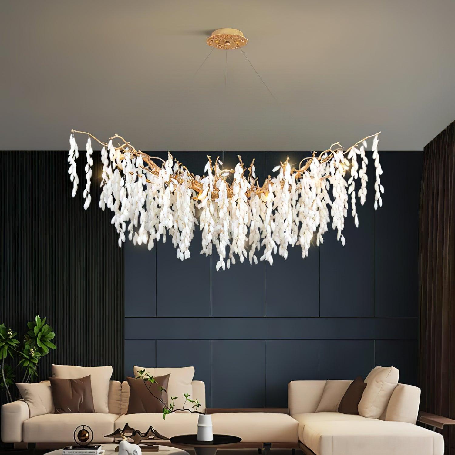 White Jade Branch Brass Chandelier - Cueteks
