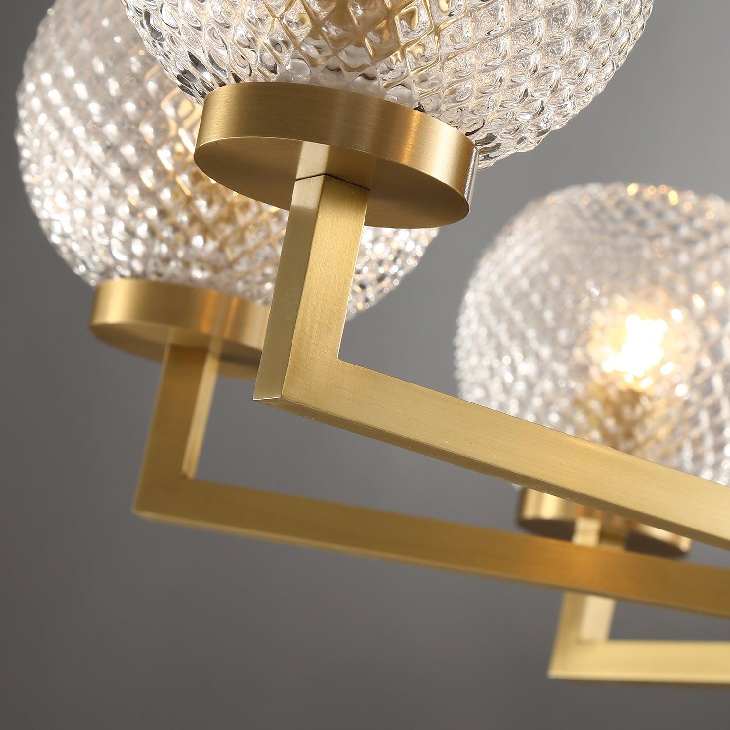 Ribbed Glass Brass Chandelier - Cueteks