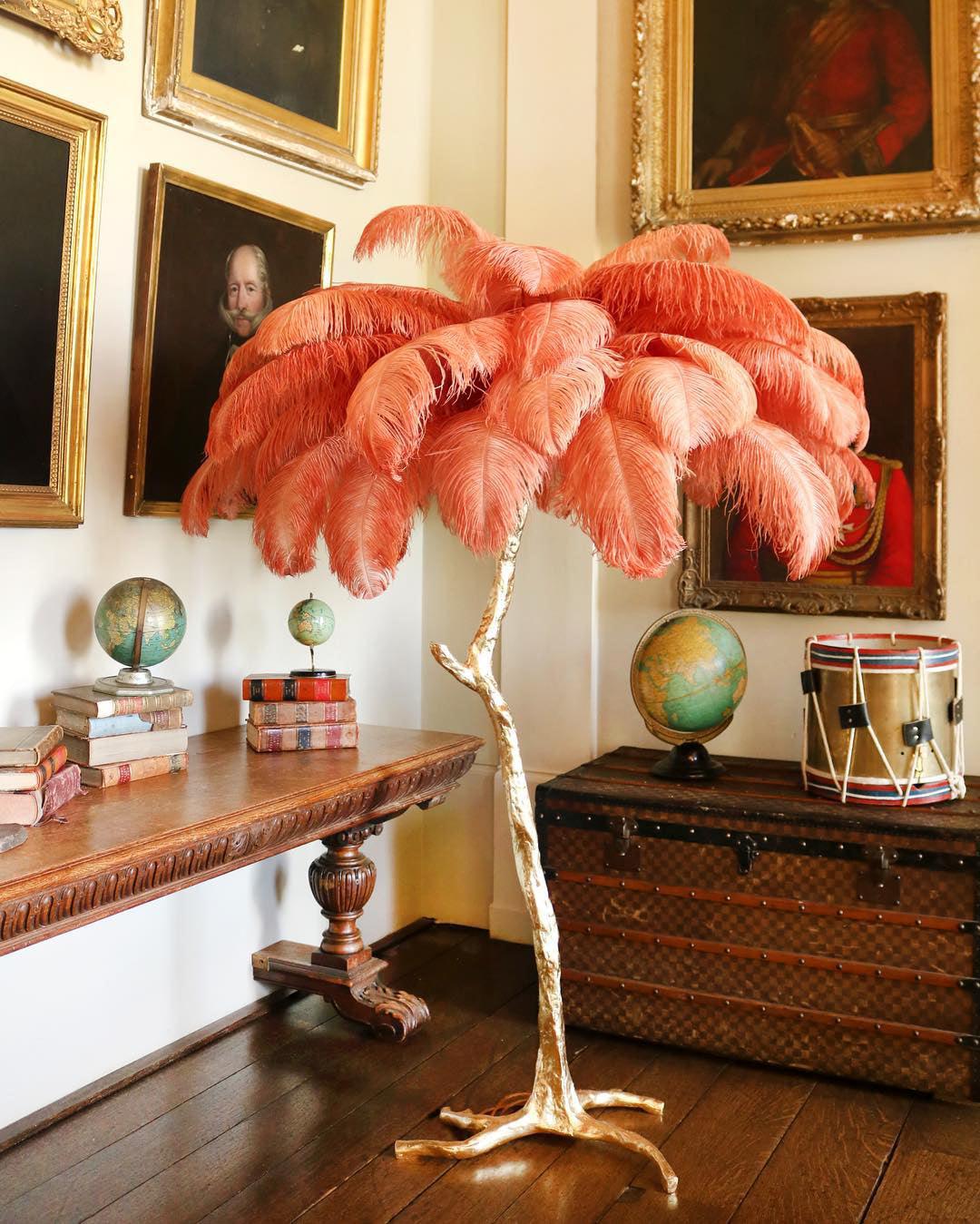 Ostrich Feather Brass Floor Lamp - Cueteks