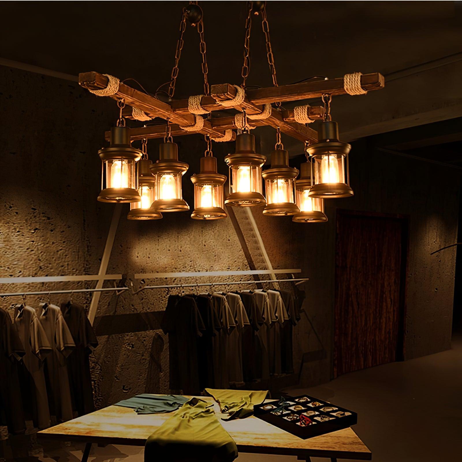 Vintage Wood Glass Chandeliers - Cueteks
