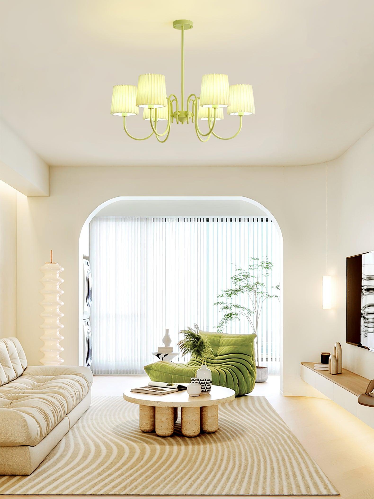 Pleated Fabric Matcha Chandelier - Cueteks