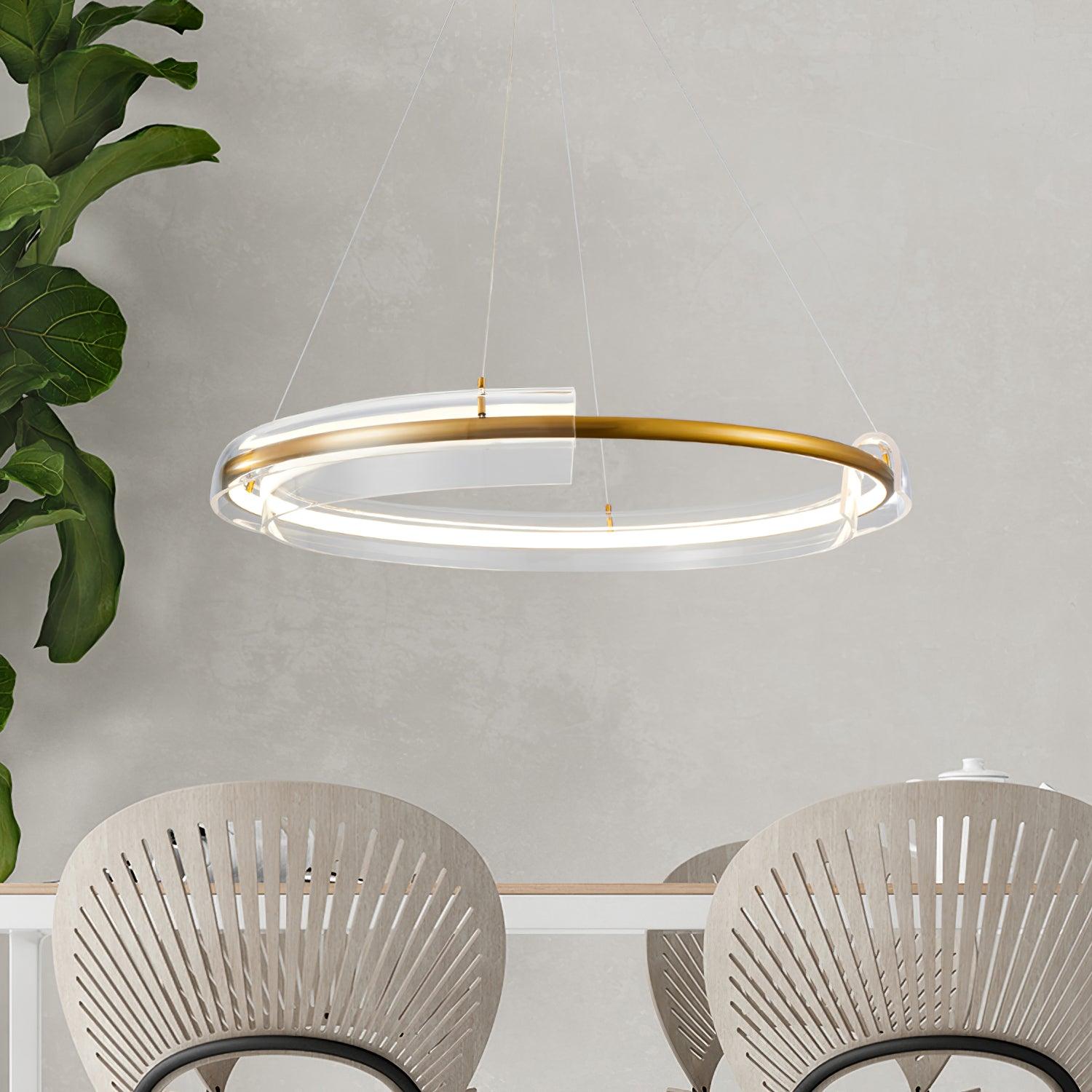 Ring chandelier above two chairs