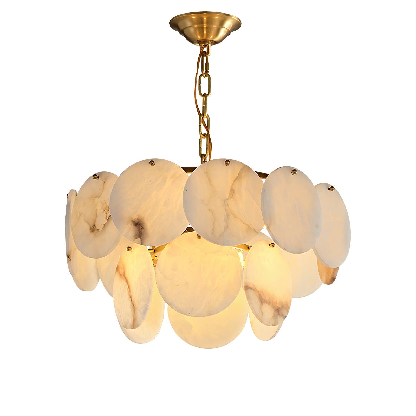 Alabaster Shell Brass Chandelier - Cueteks