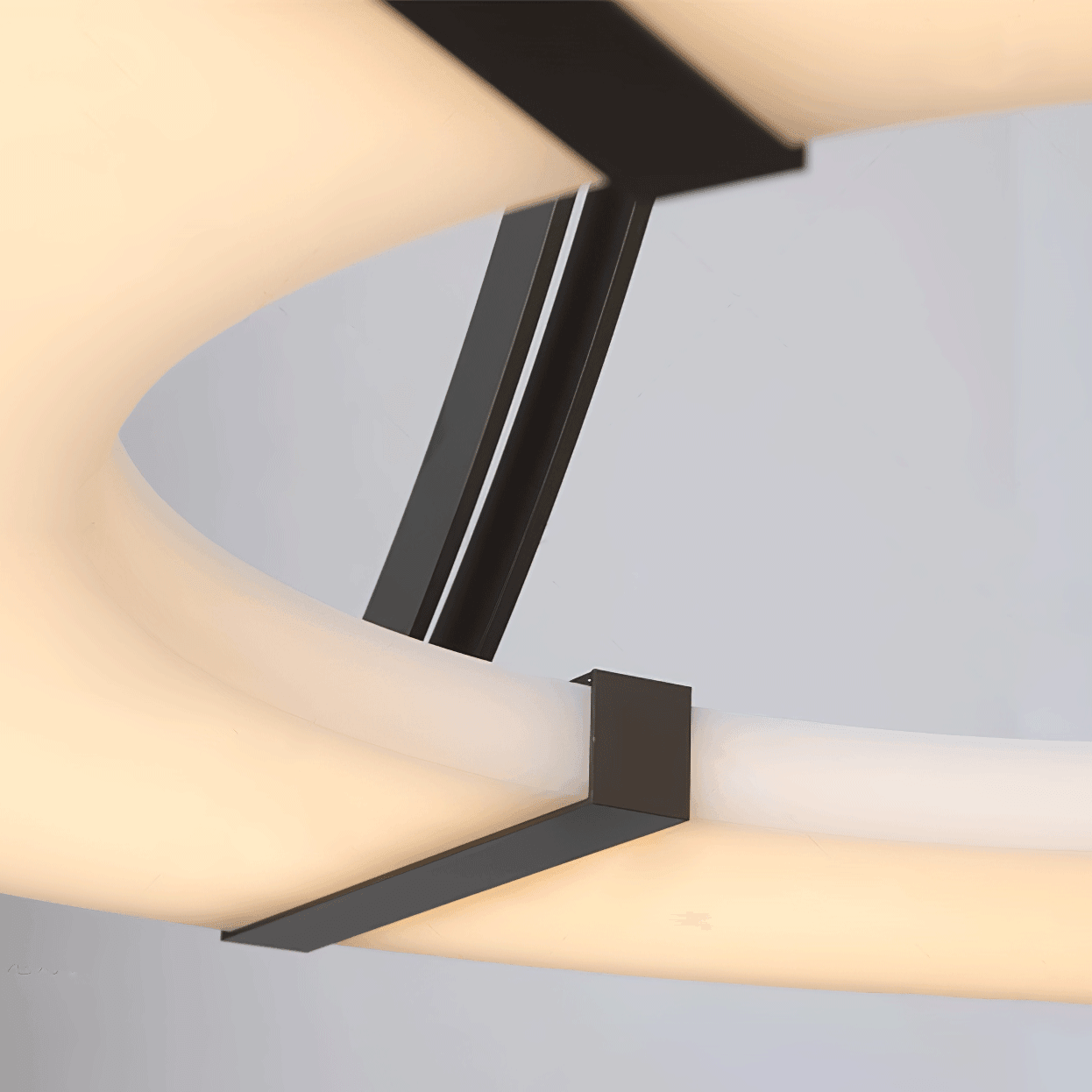 Close illuminated stone ring edge with black retaining bracket and parallel support strips
