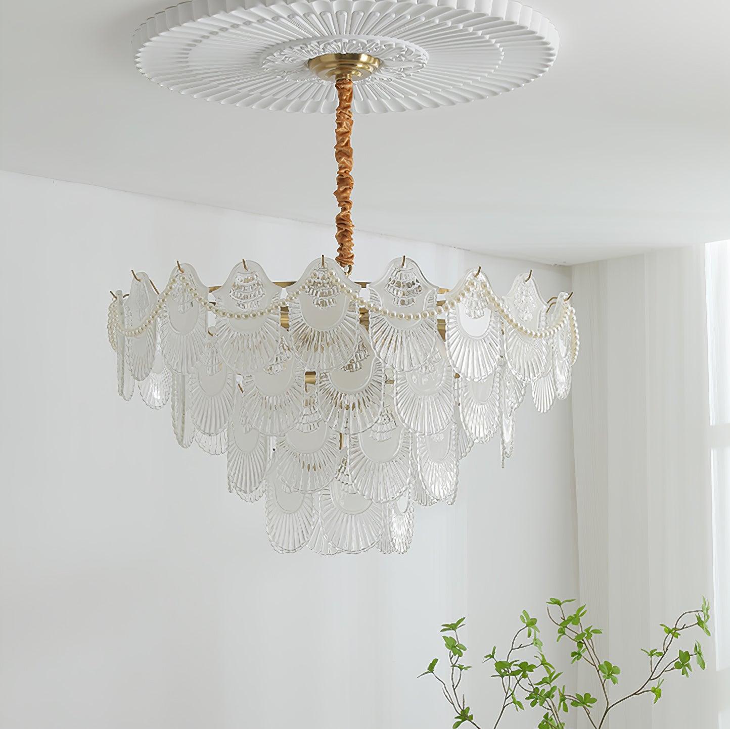 Pearl Glass Shell Chandelier - Cueteks