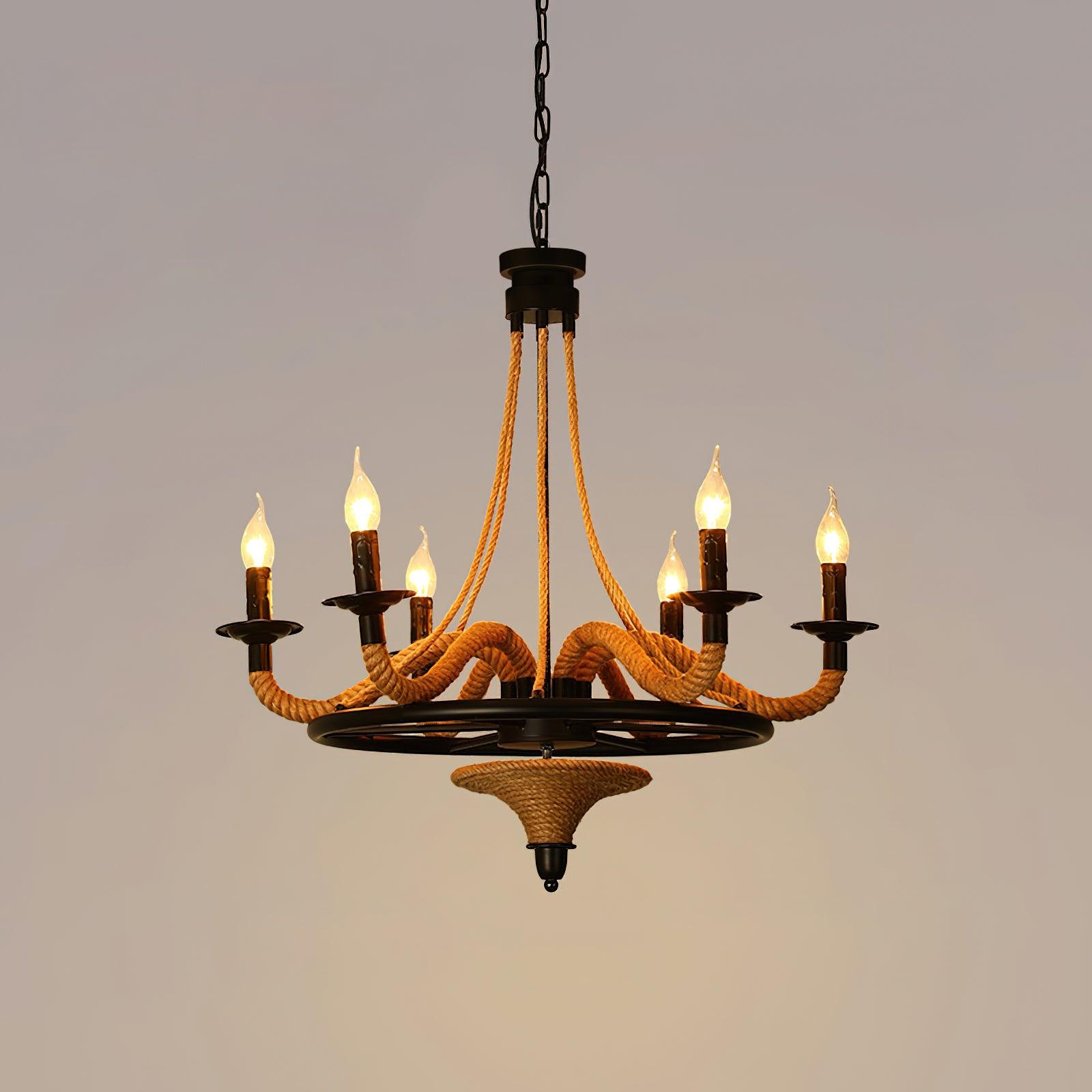 Hemp Rope Industrial Large Wheel Chandelier - Cueteks