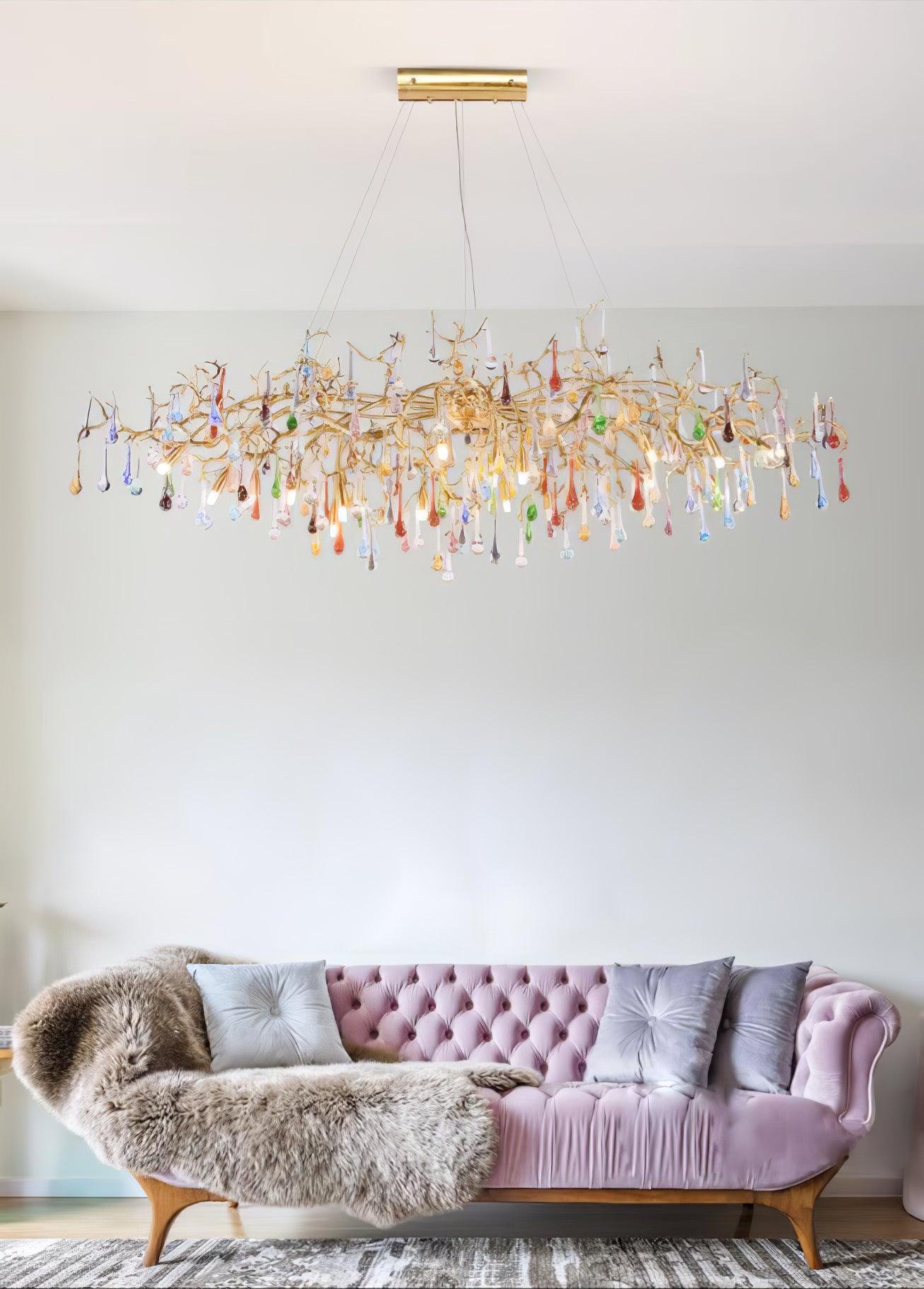 Colorful Raindrop Brass Branch Chandelier - Cueteks
