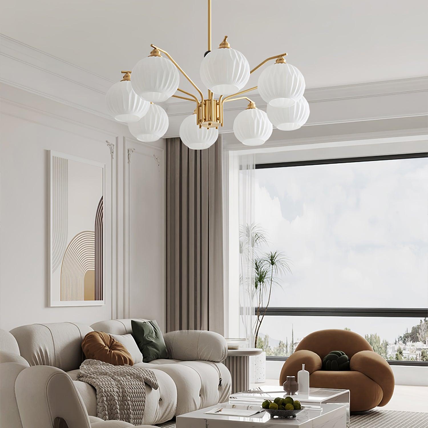 Ribbed Glass Gold Chandelier - Cueteks