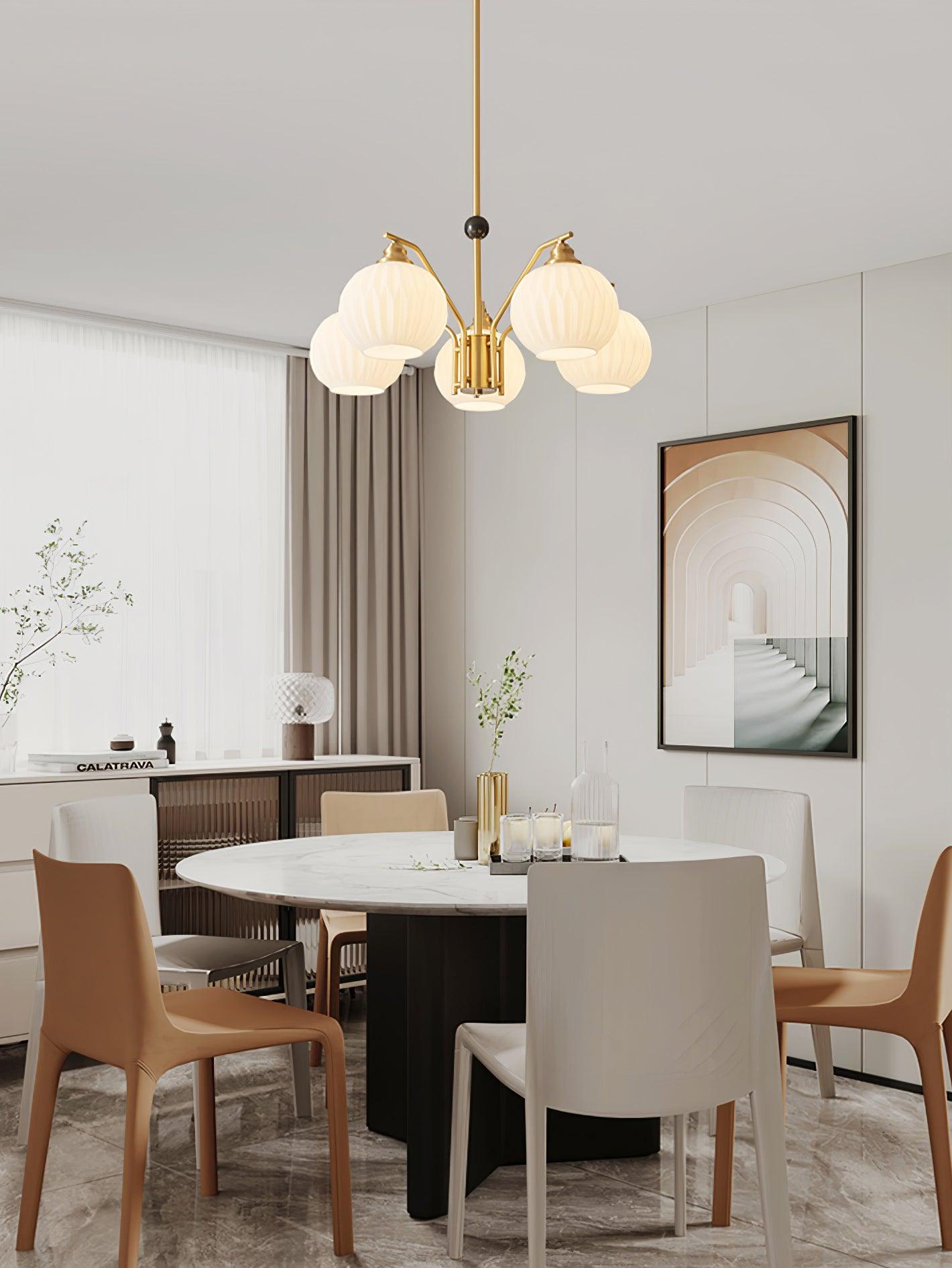 Ribbed Glass Gold Chandelier - Cueteks