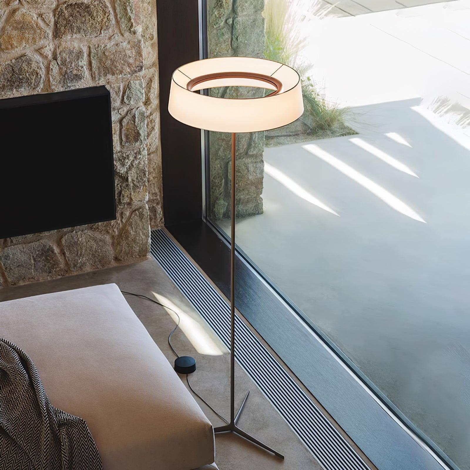 Top view of open circular shade near a window