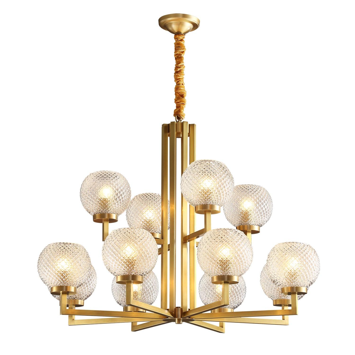 Ribbed Glass Brass Chandelier - Cueteks