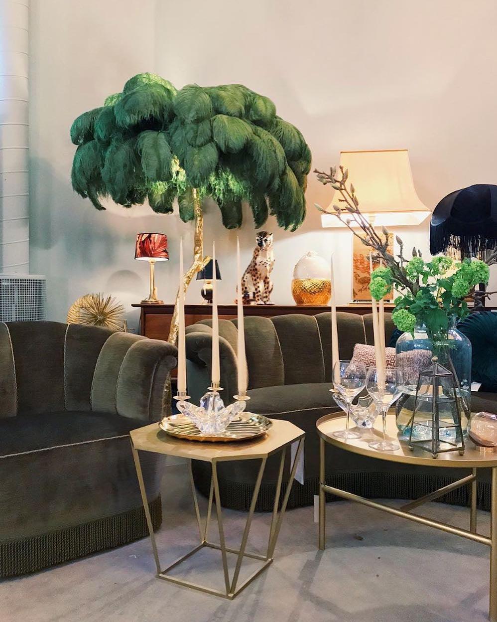 Ostrich Feather Brass Floor Lamp - Cueteks