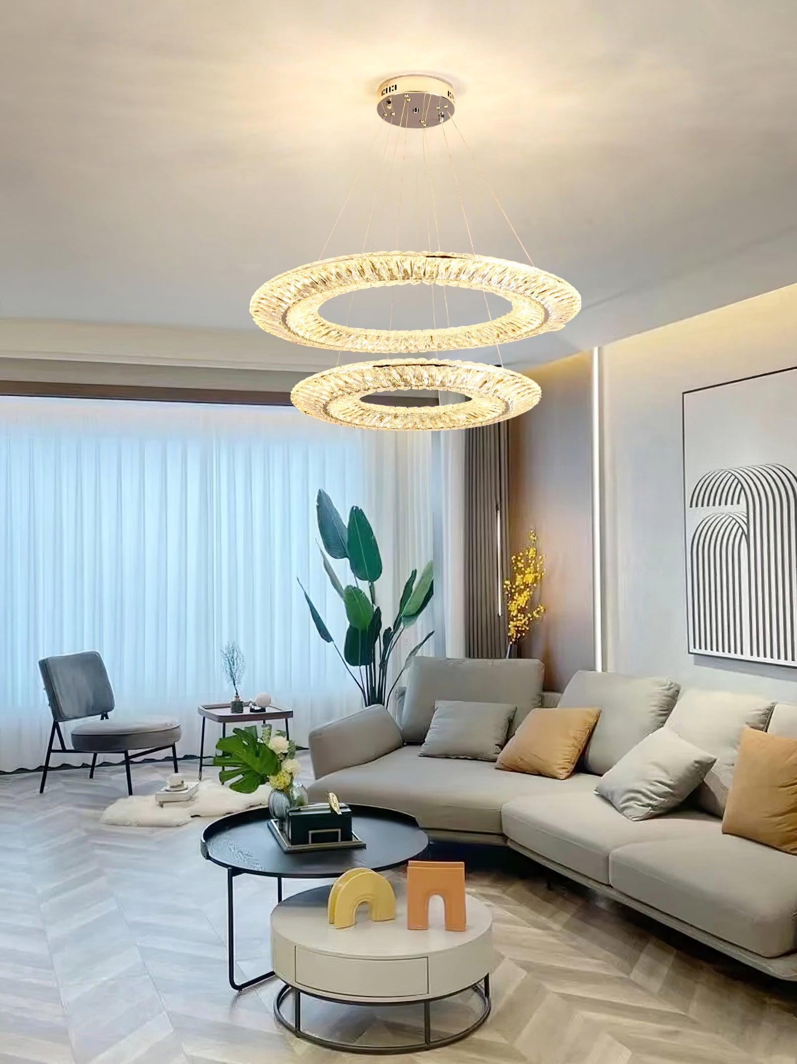 Two-tier ring arrangement over lounge furniture