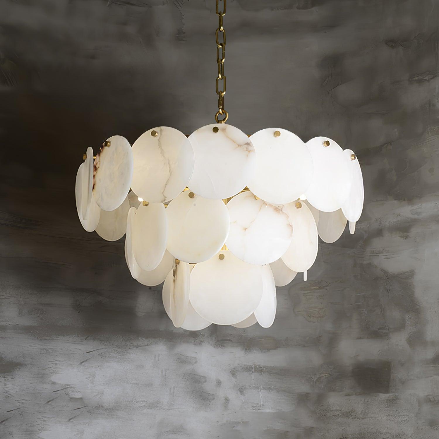 Alabaster Shell Brass Chandelier - Cueteks