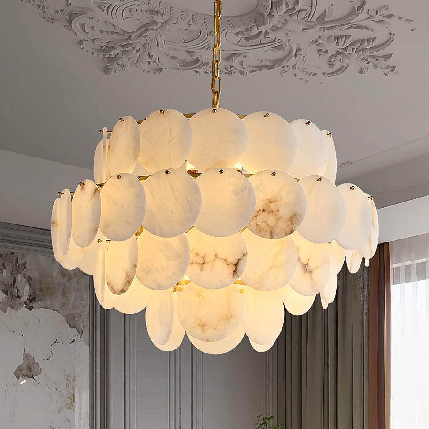 Alabaster Shell Brass Chandelier - Cueteks