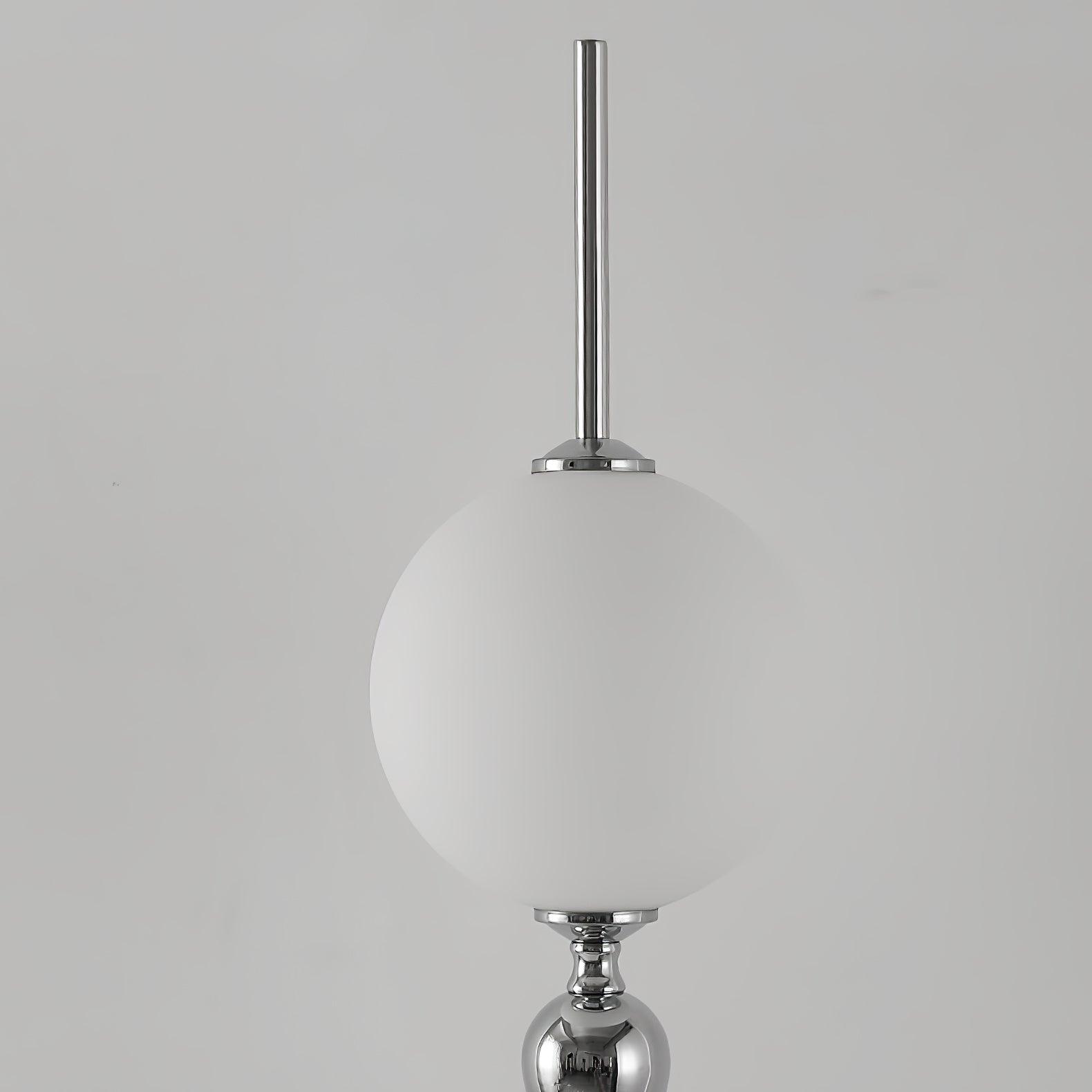 Lightning Rod chrome floor lamp with a white globe and vertical light strip